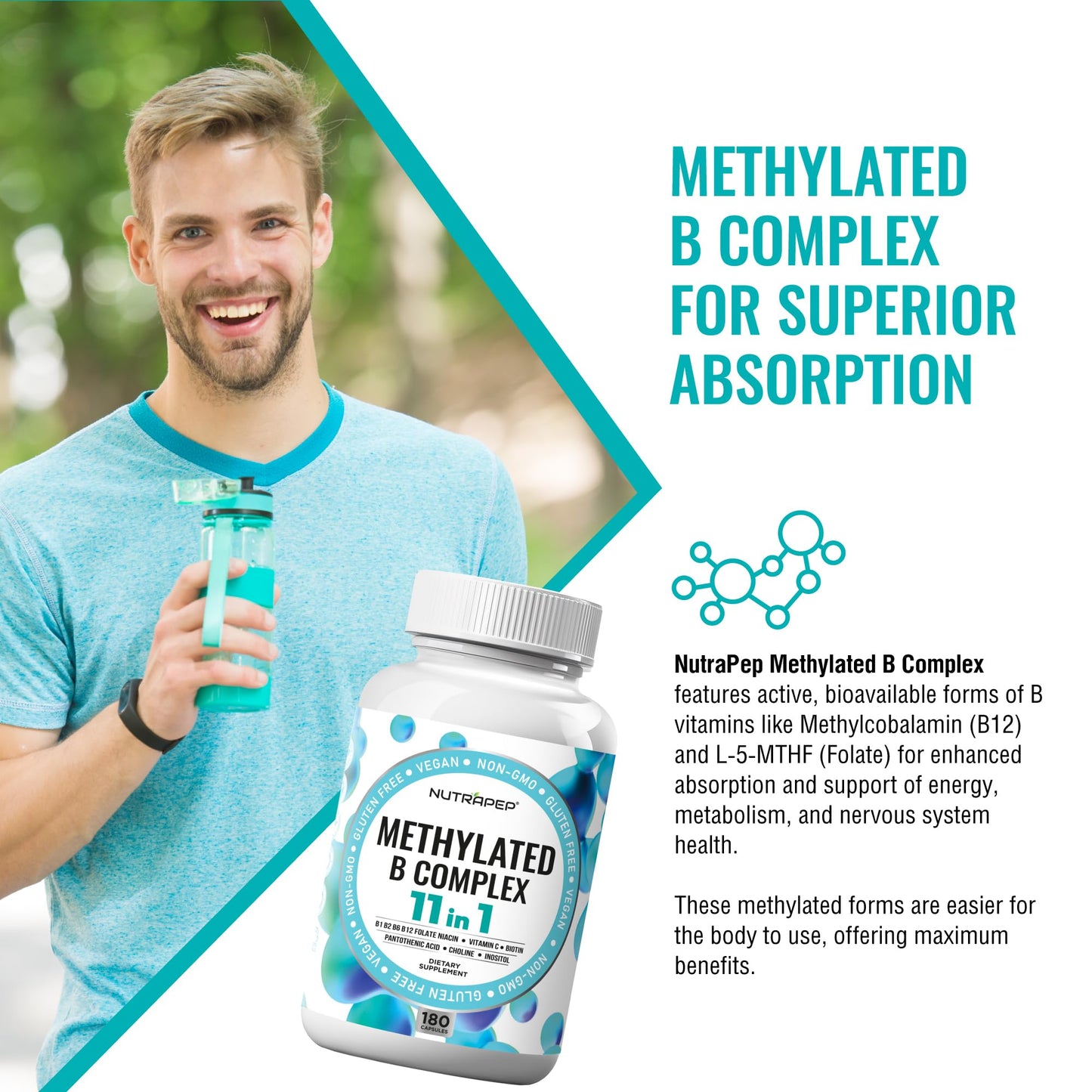 NutraPep Methylated B-Complex Multivitamin Capsule 180 Count