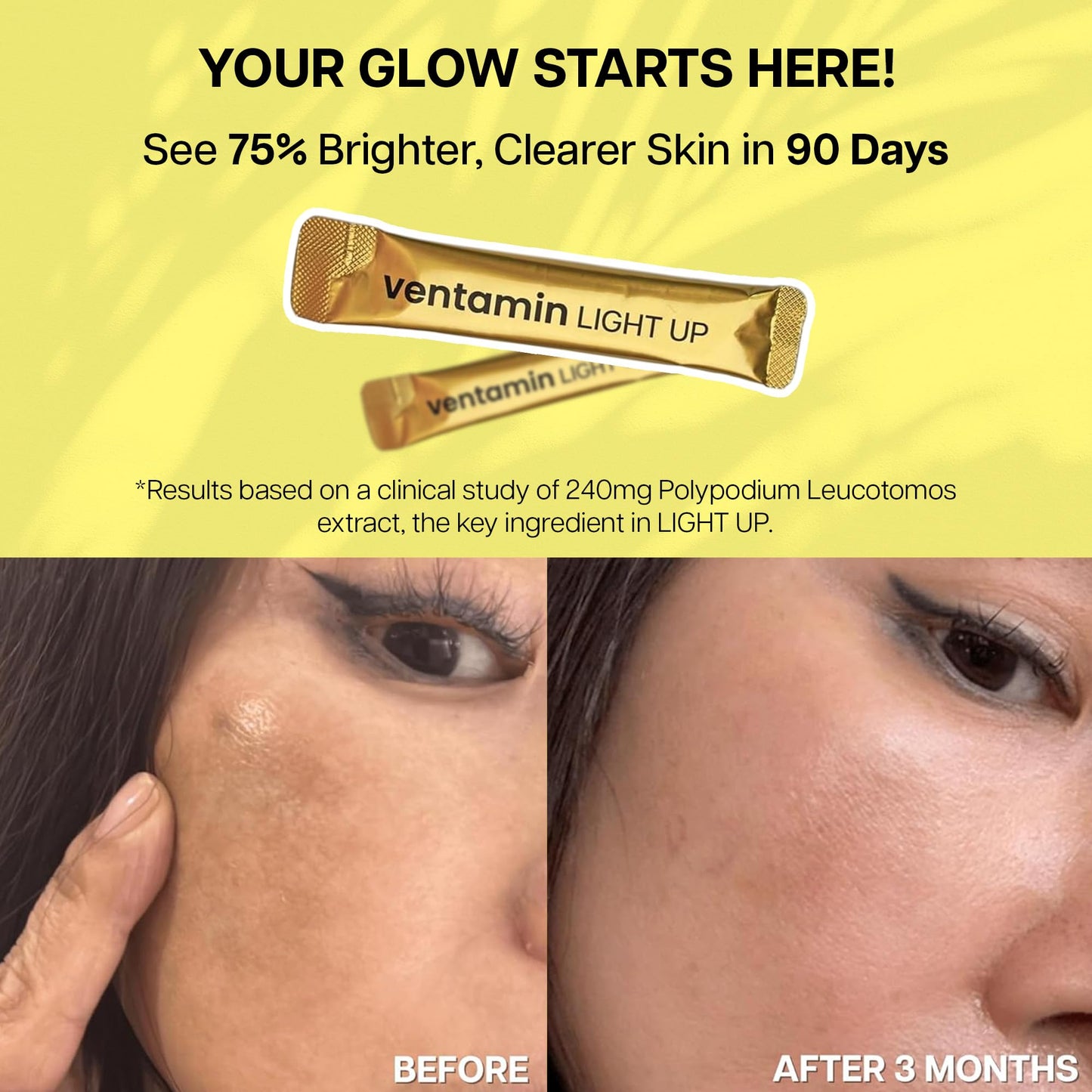Ventamin Light Up Skin Brightening Drinkable Skincare Supplement Powder, 30 Sachets