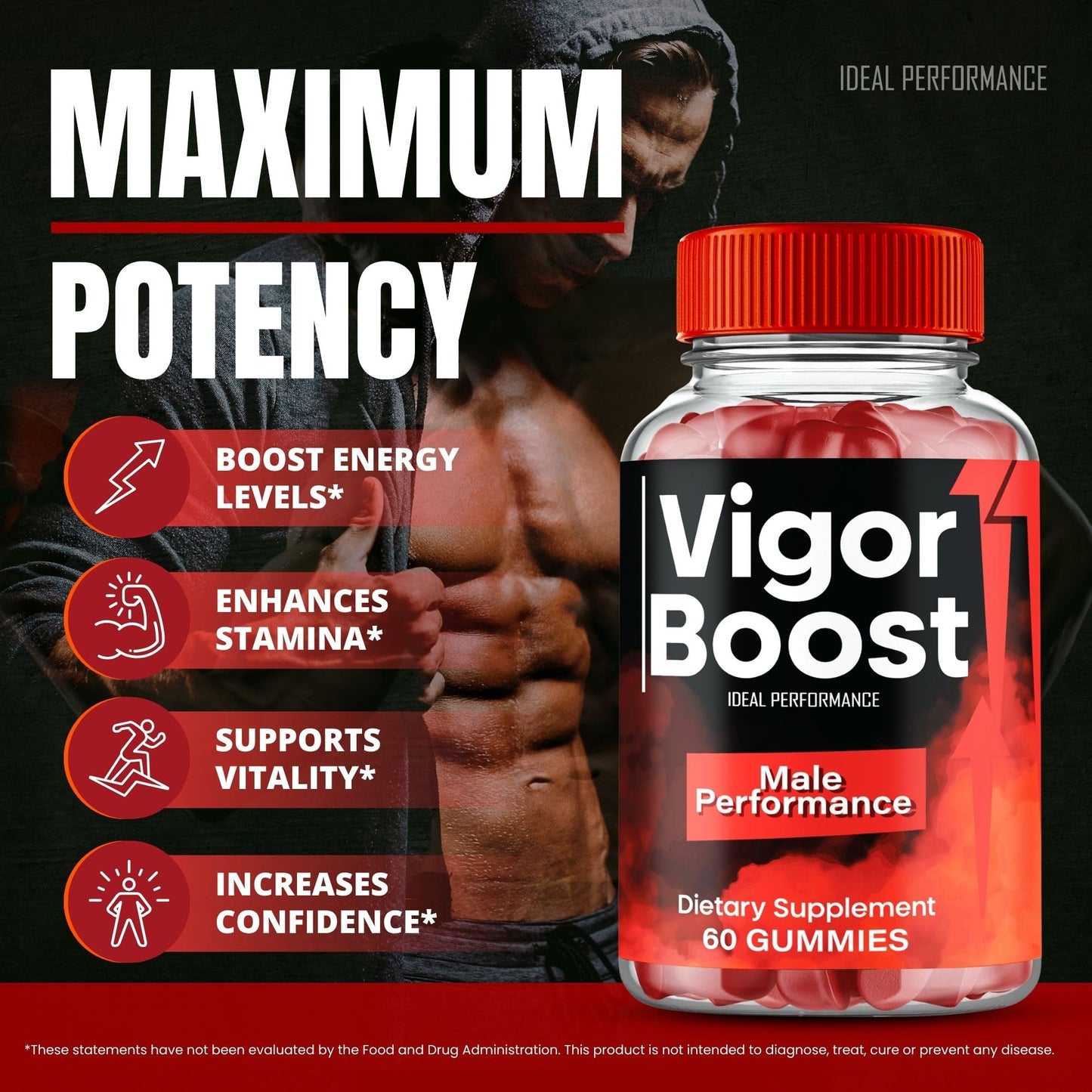 IDEAL PERFORMANCE Vigor Boost Gummies, 60 Count