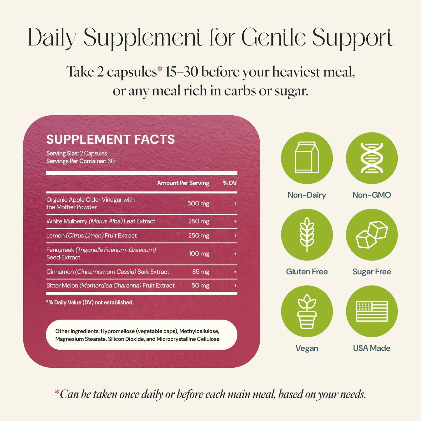Inner Botanica Indulge Apple Cider Vinegar Capsules with Cinnamon, Fenugreek & Bitter Melon – Digestive & Perimenopause Support, 60 Capsules