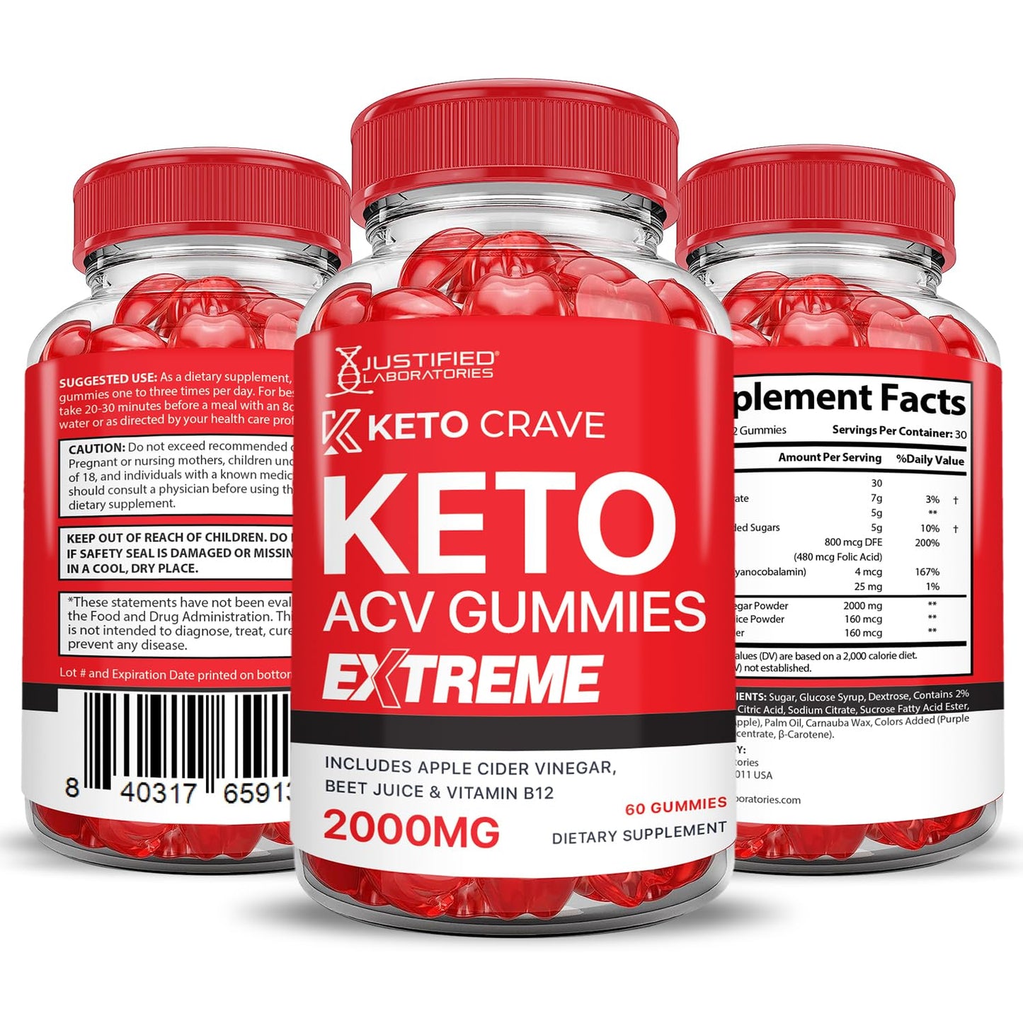 Justified Laboratories Keto Crave ACV Gummies Extreme 2000MG Advanced Formula, 600 Gummies