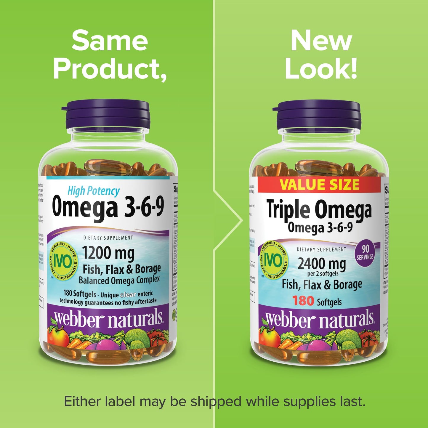 Webber Naturals Triple Omega 3 6 9 Fish Oil Softgels, 180 Count