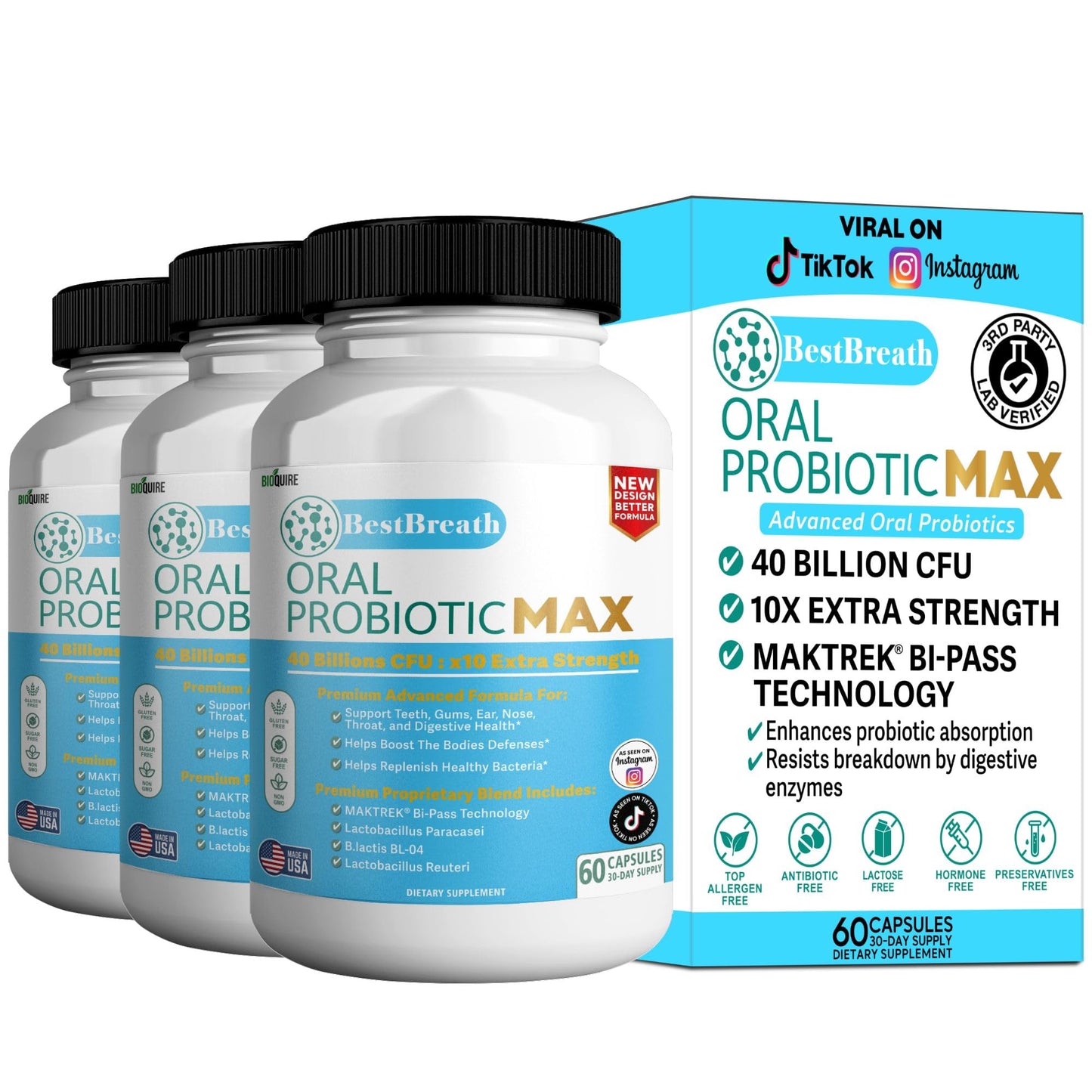 BIOQUIRE BestBreath Oral Probiotic MAX 40 Billion CFU Capsules, 60 Count