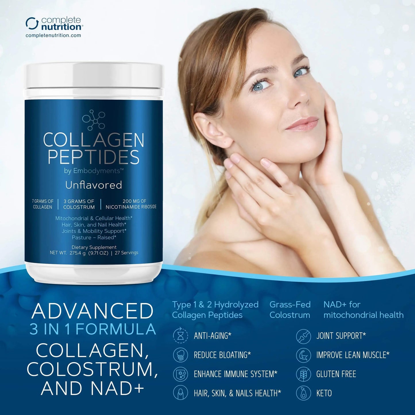 Complete Nutrition Grass Fed Collagen Peptides Powder, 24