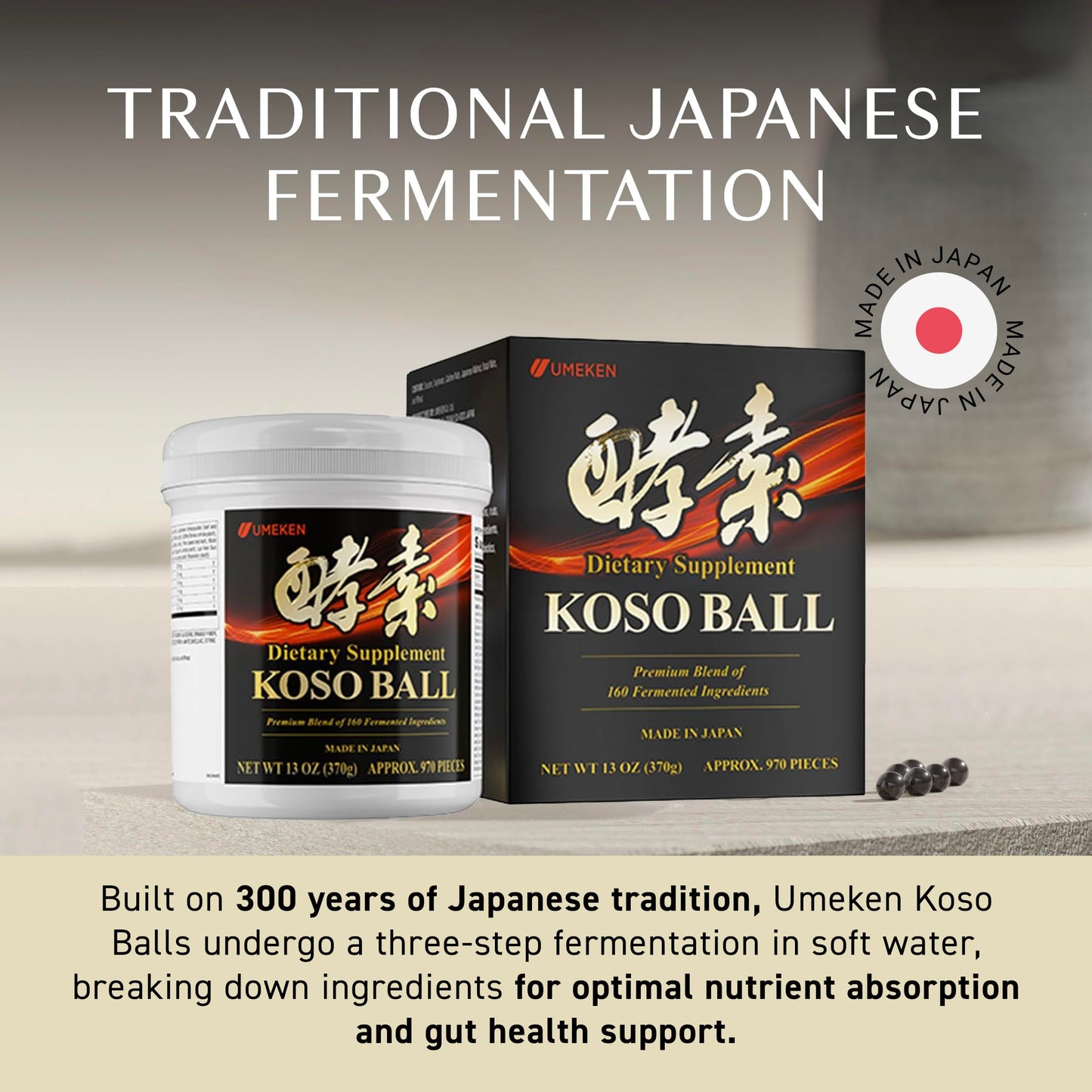 Umeken Koso Ball Infused with Pure 160 Fermented Ingredients, 970 Tablets