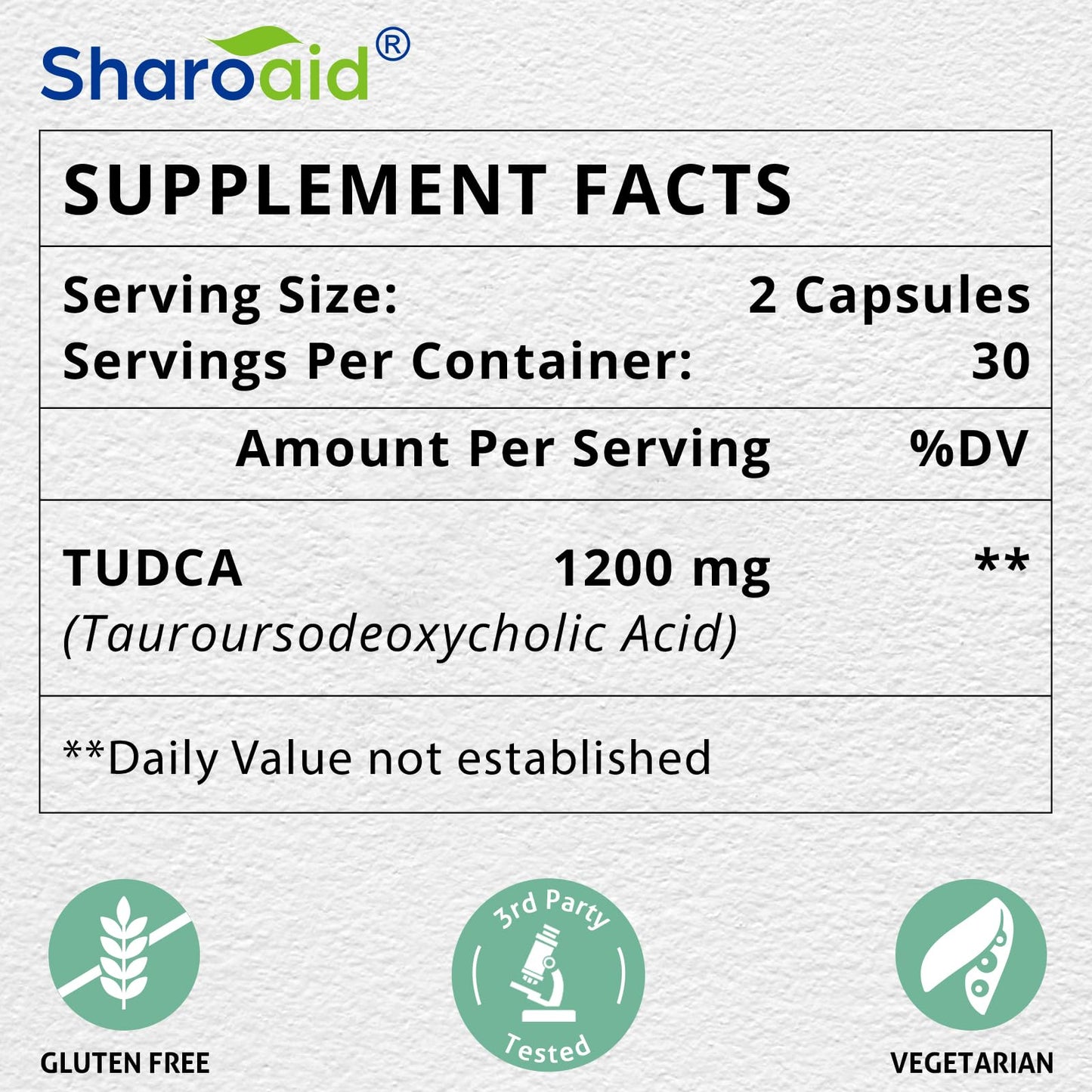 Sharoaid TUDCA Liver Support Supplements 1200 mg Capsules 120 Capsules