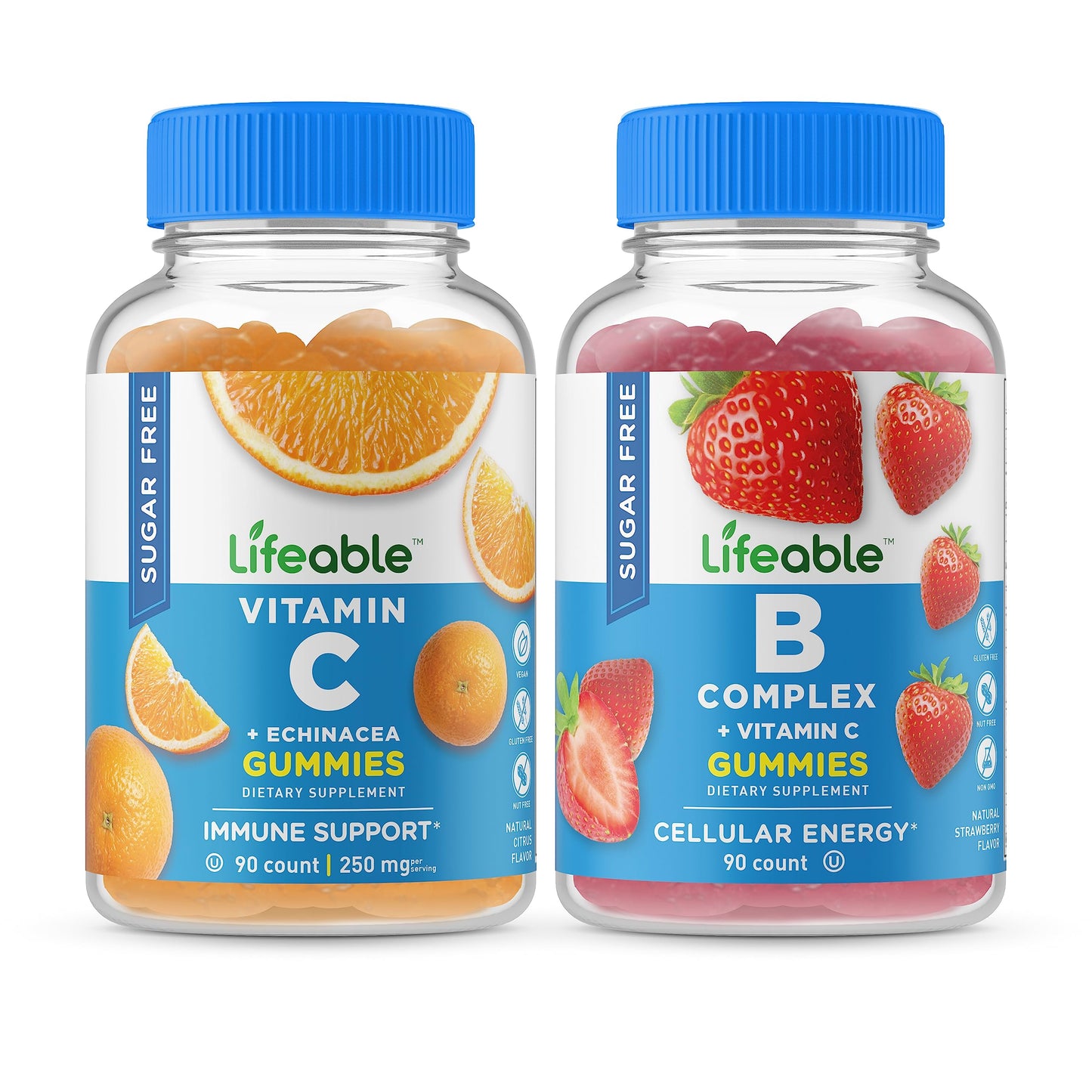 Lifeable Sugar Free Vitamin C + B Complex Gummies, 180 Count