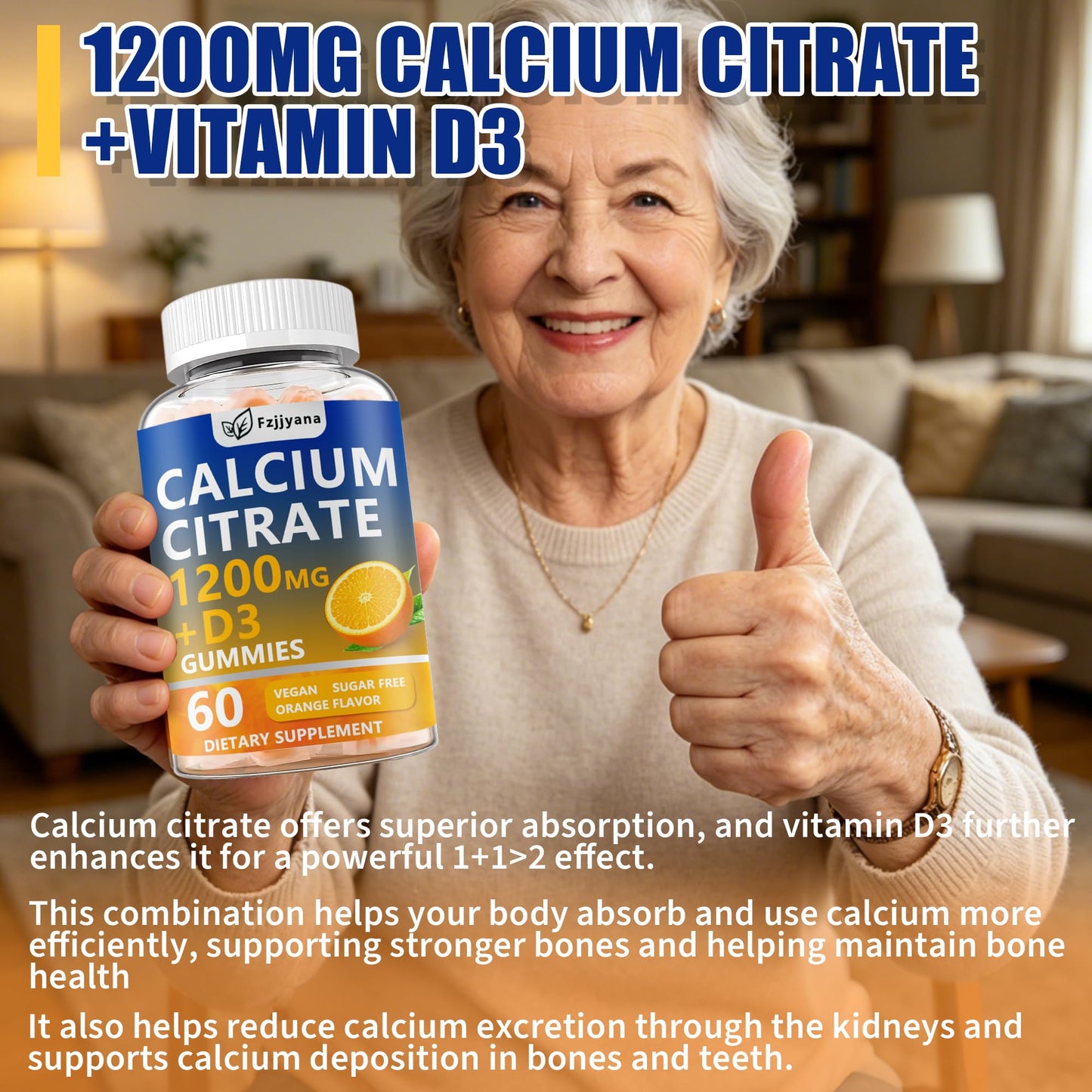 Fzjjyana Calcium Citrate with Vitamin D3 Gummies 120 Count