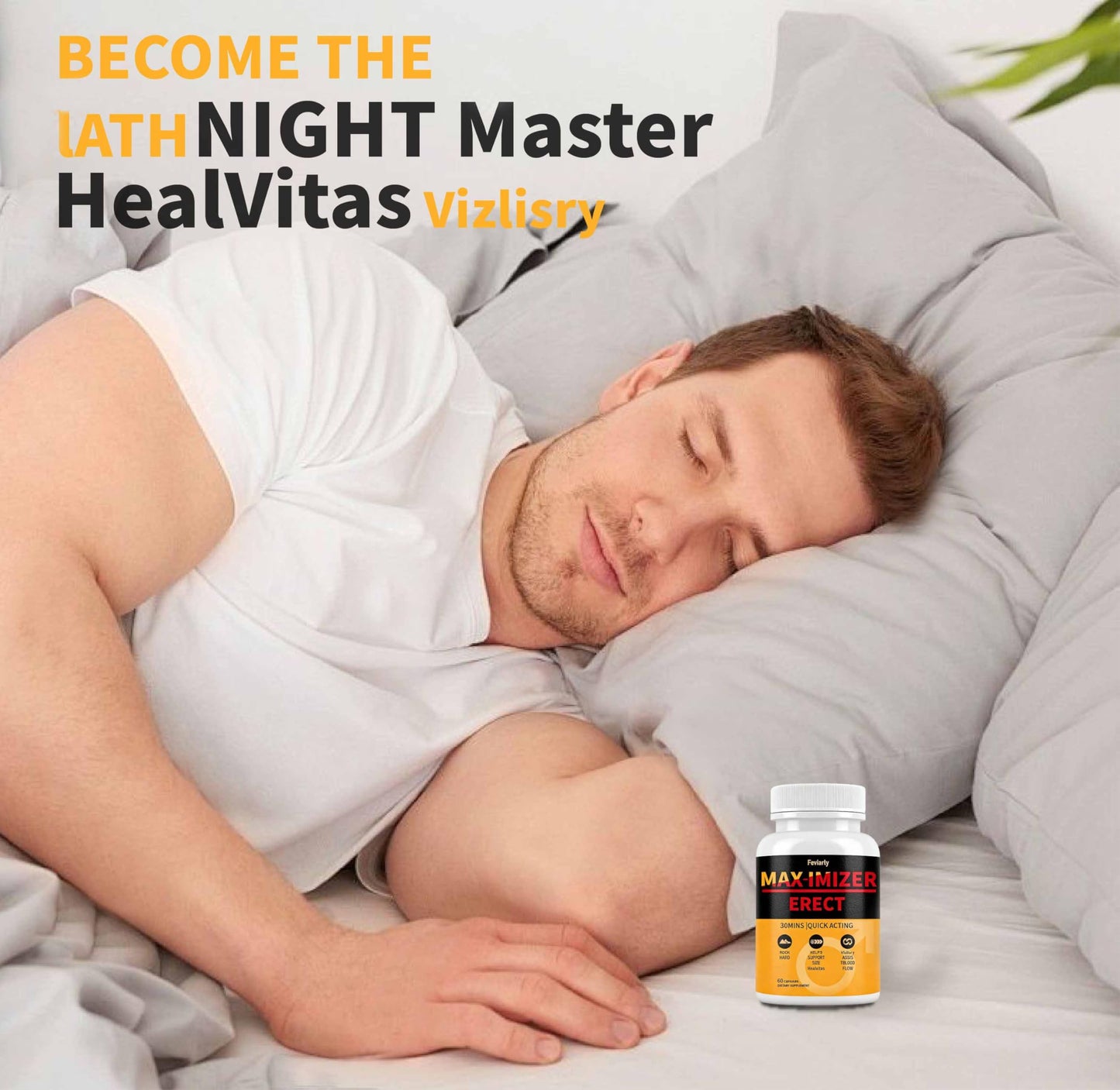 Feviarly Fast Acting Supplement for Men+Drive, Erect Maximizer Supplement, Max Size 60 Capsules