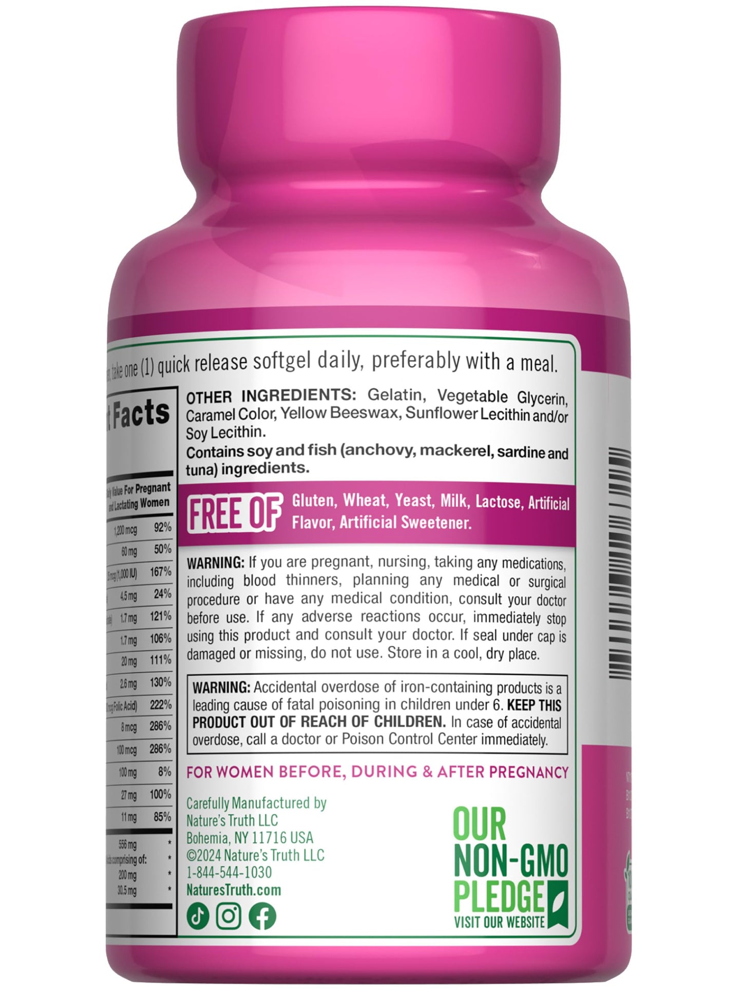 Nature's Truth Prenatal Vitamins for Women with DHA and Folic Acid Softgels 60 Count