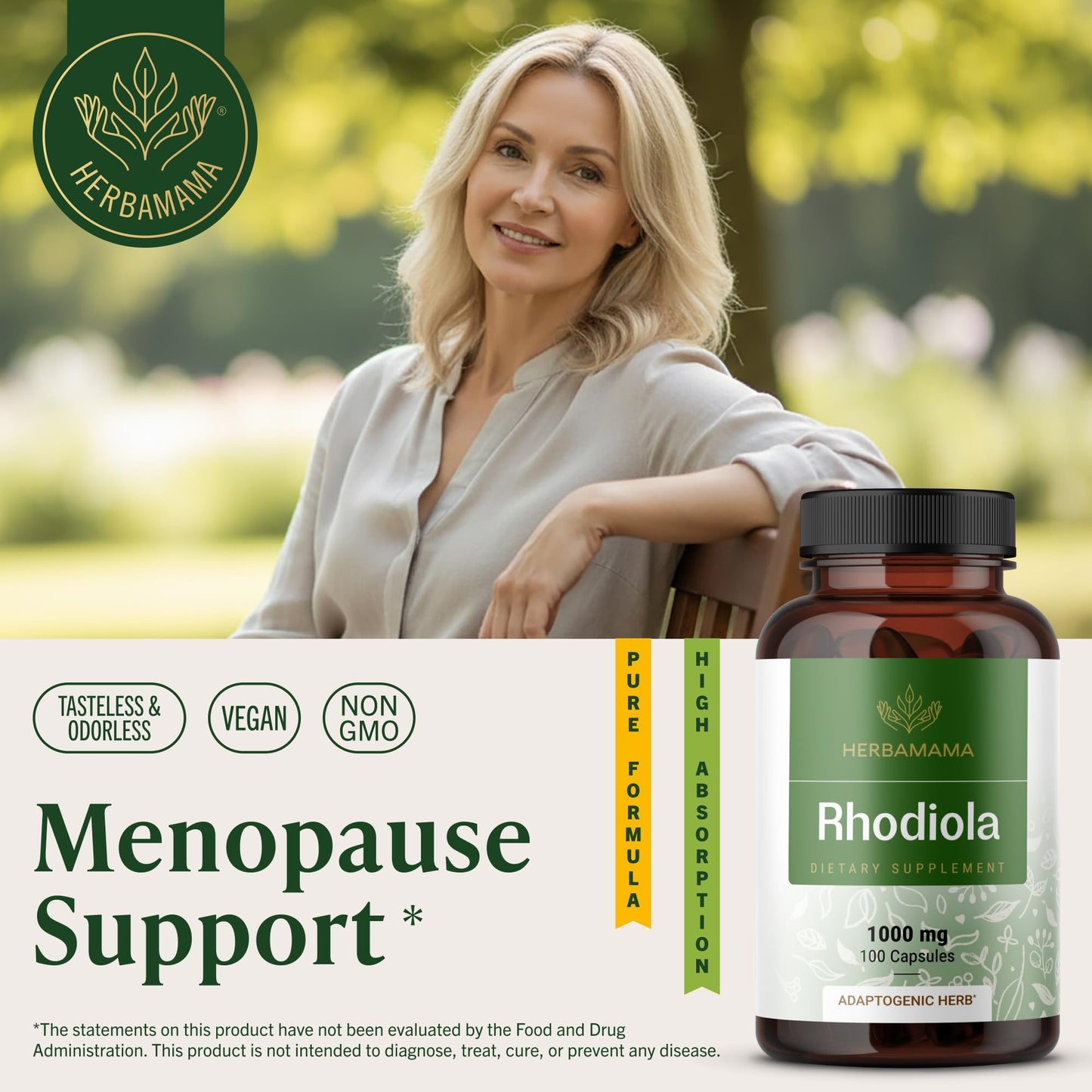 HERBAMAMA Rhodiola Rosea Capsules, 100 Count