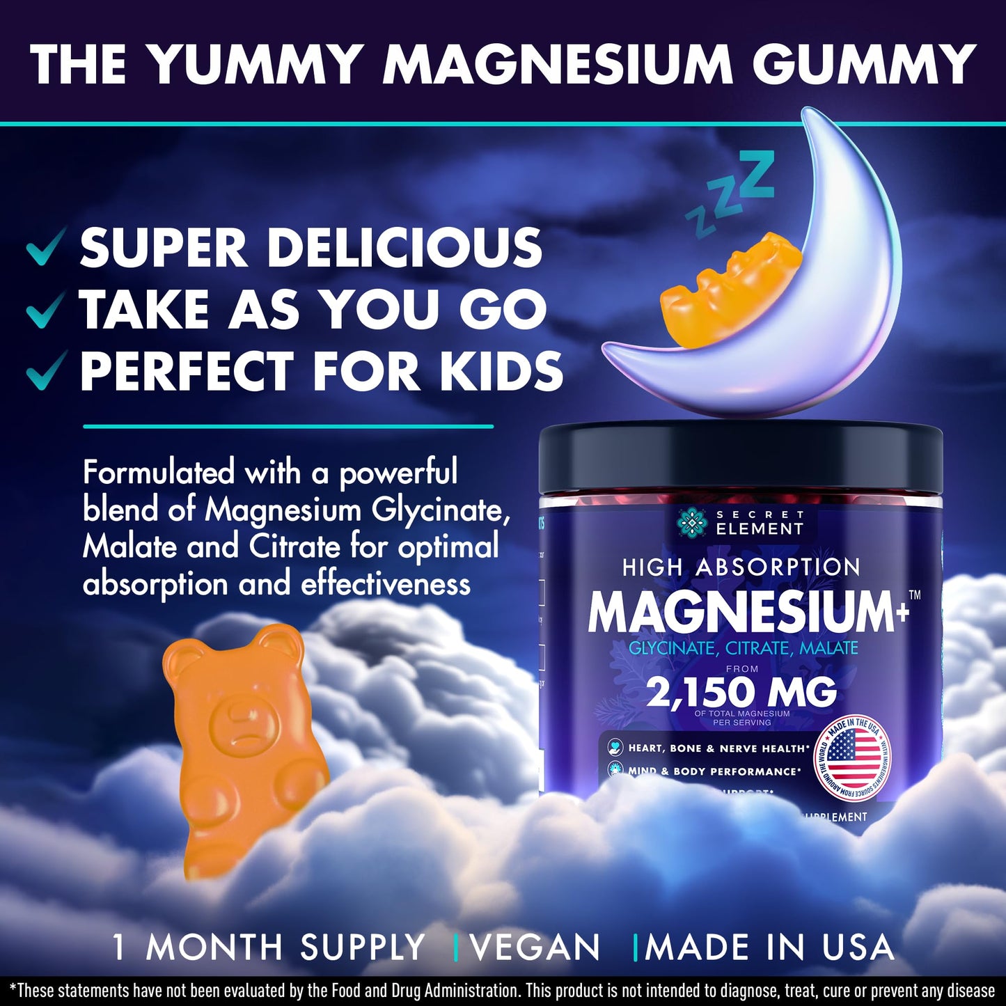 Secret Element Magnesium Glycinate Gummies 120 Count
