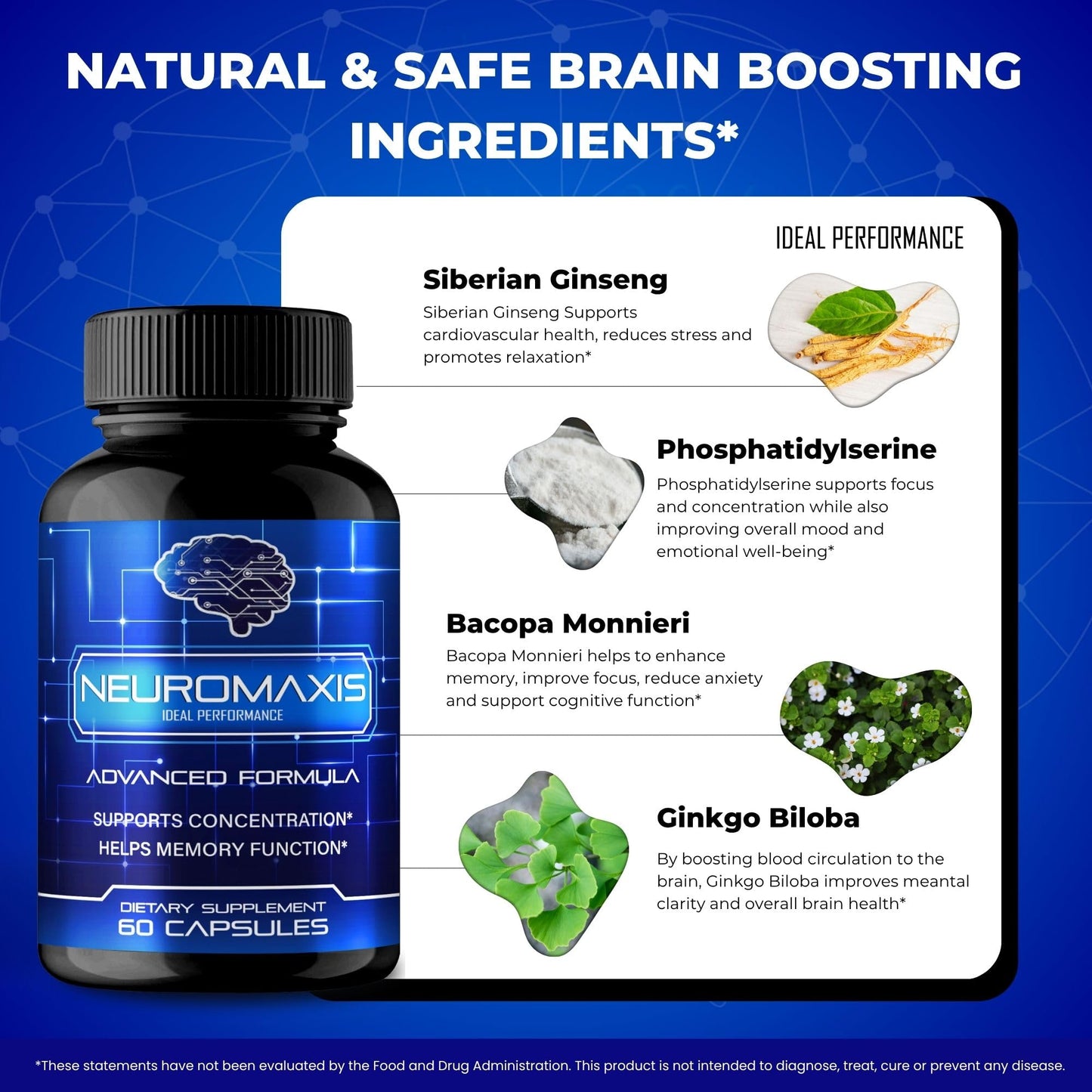 IDEAL PERFORMANCE Neuromaxis Brain & Memory Supplement Capsules, 120 Count