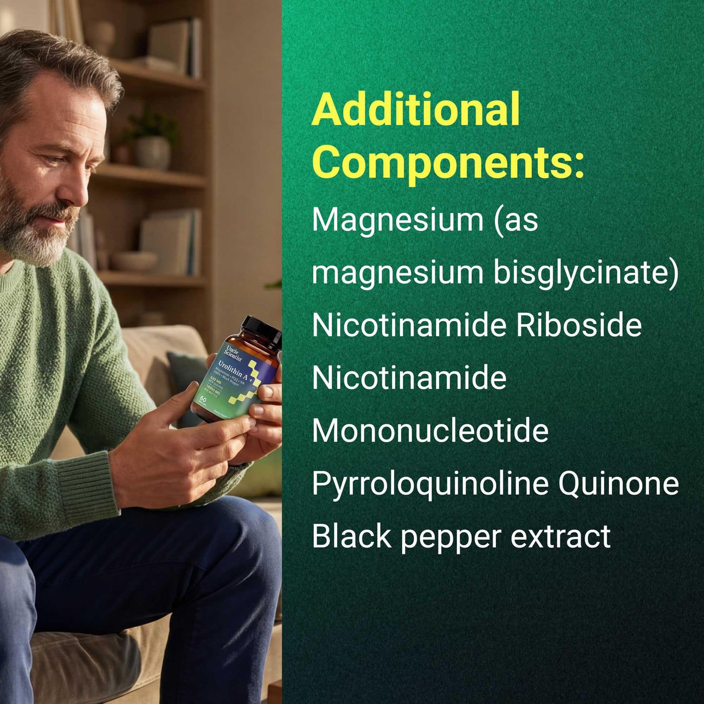 Uncle Scientist Urolithin A 1000 mg with Proprietary Blend, NR, NMN, PQQ, Magnesium Bisglycinate, Black Pepper Capsules, 60 Capsules