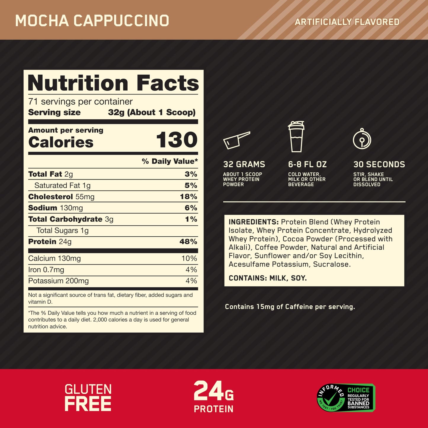 Optimum Nutrition Gold Standard 100% Whey Protein Powder Mocha Cappuccino, 80 Servings
