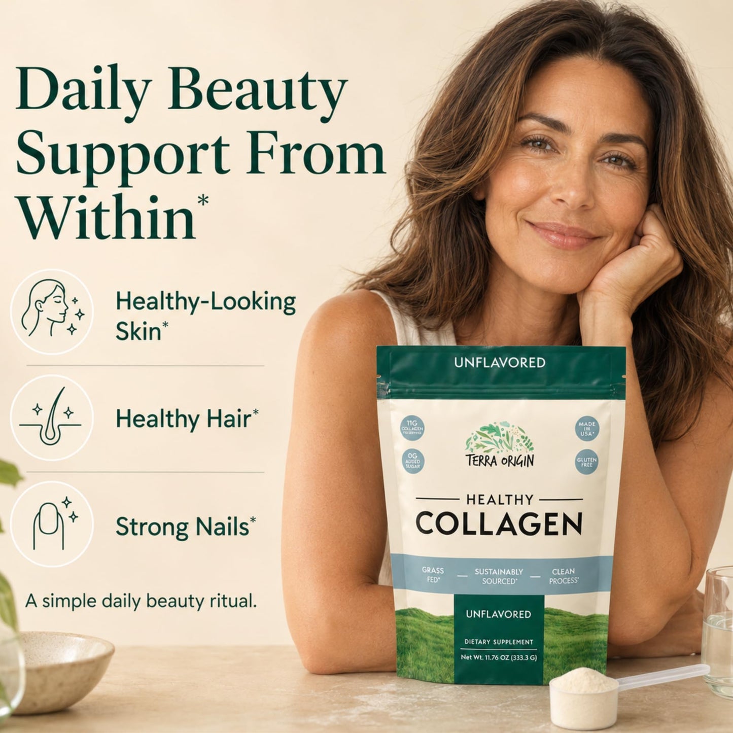 TERRA ORIGIN Healthy Collagen Peptides Powder 11.76 Ounce