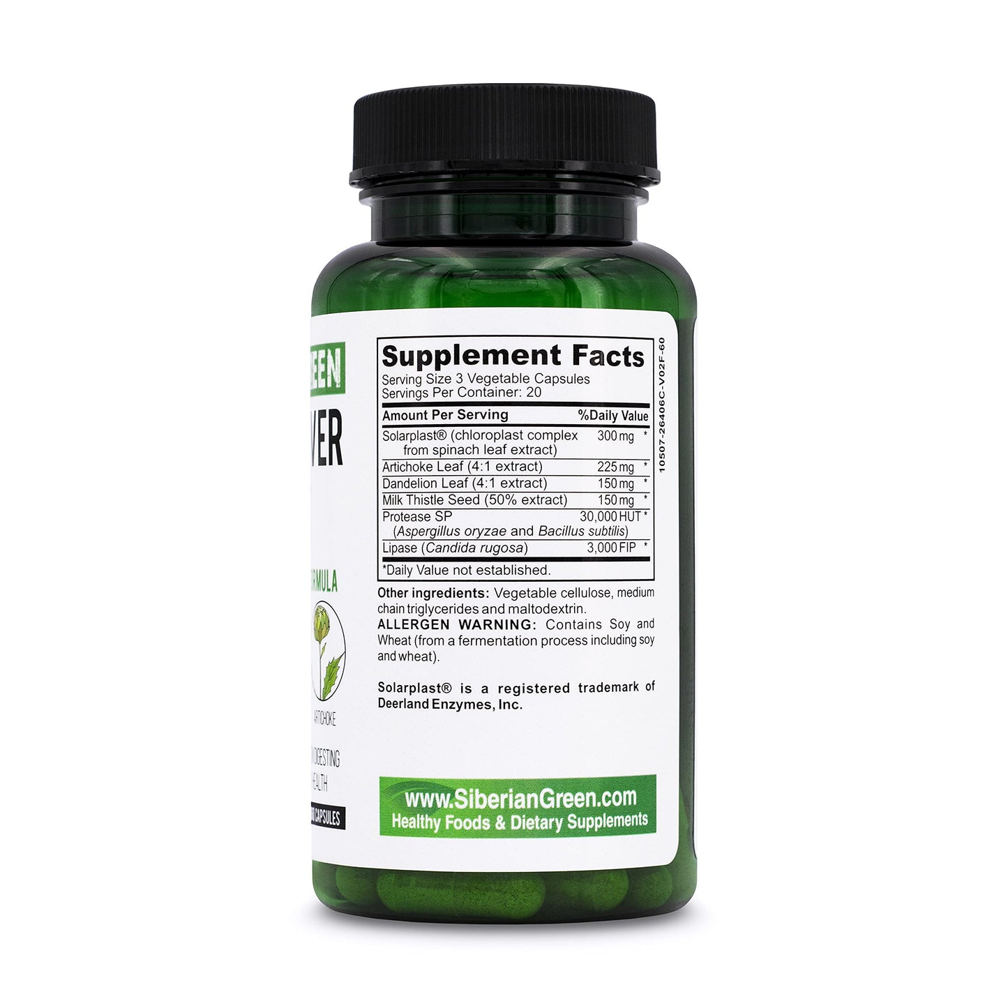 Siberian Green Herbal Liver Detox with Milk Thistle Artichoke Dandelion 60 Capsules