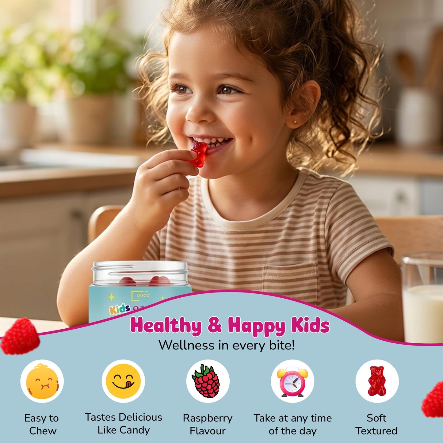 Devoo Natural Sleep Gummies for Kids – Raspberry Sleep Supplement with Magnesium Glycinate, Vitamin B6, C & D3, L-Theanine & Lemon Balm, 60 Gummies