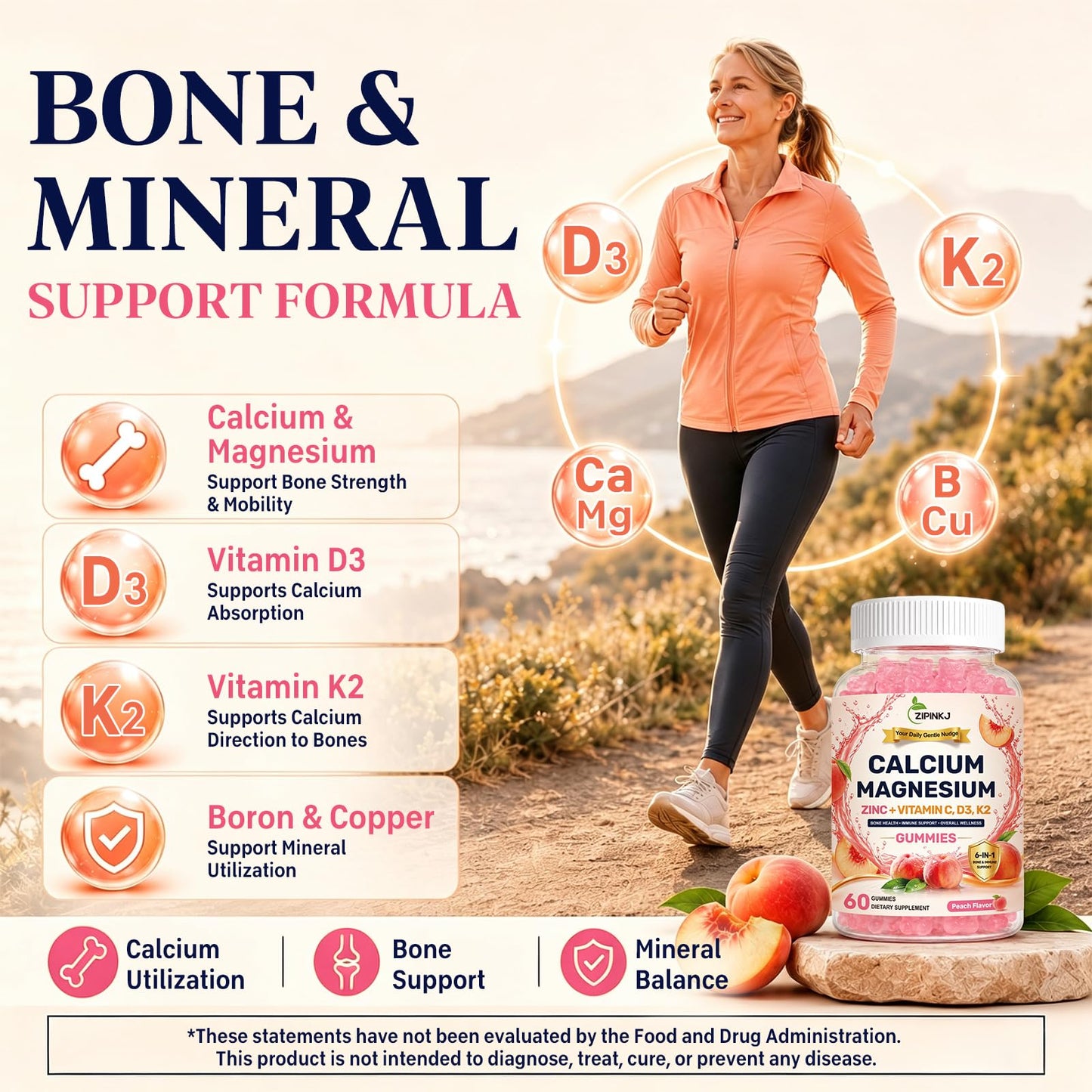 ZIPINKJ Calcium Citrate Gummies 1200mg with Vitamin D3 Sugar-Free, 120 Gummies