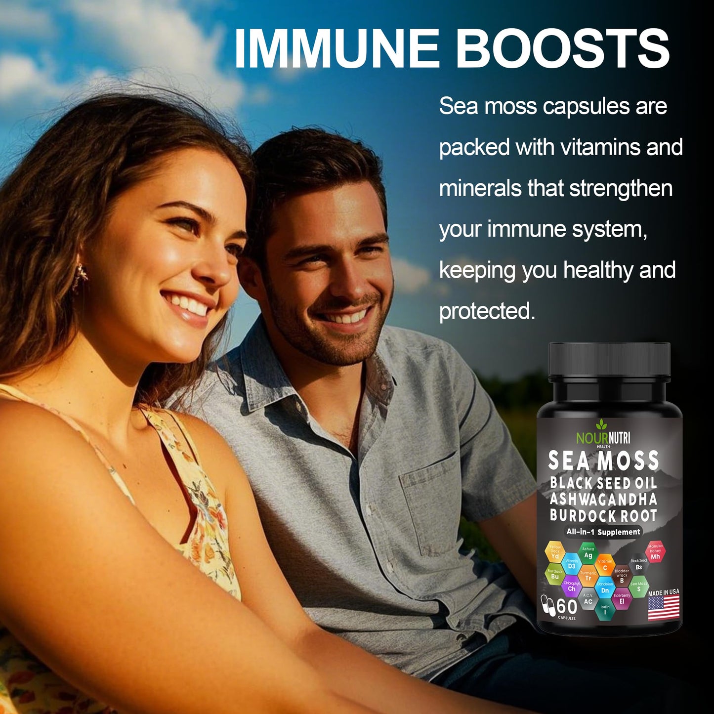 Nour Nutri Health Sea Moss & Herbal Blend Capsules, 60 Count
