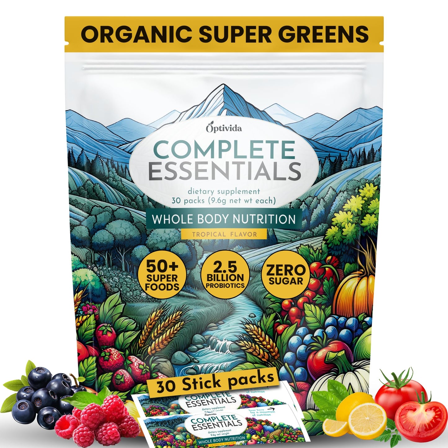 OPTIVIDA Fruits & Veggie Mix Super Greens Powder, 30 Servings
