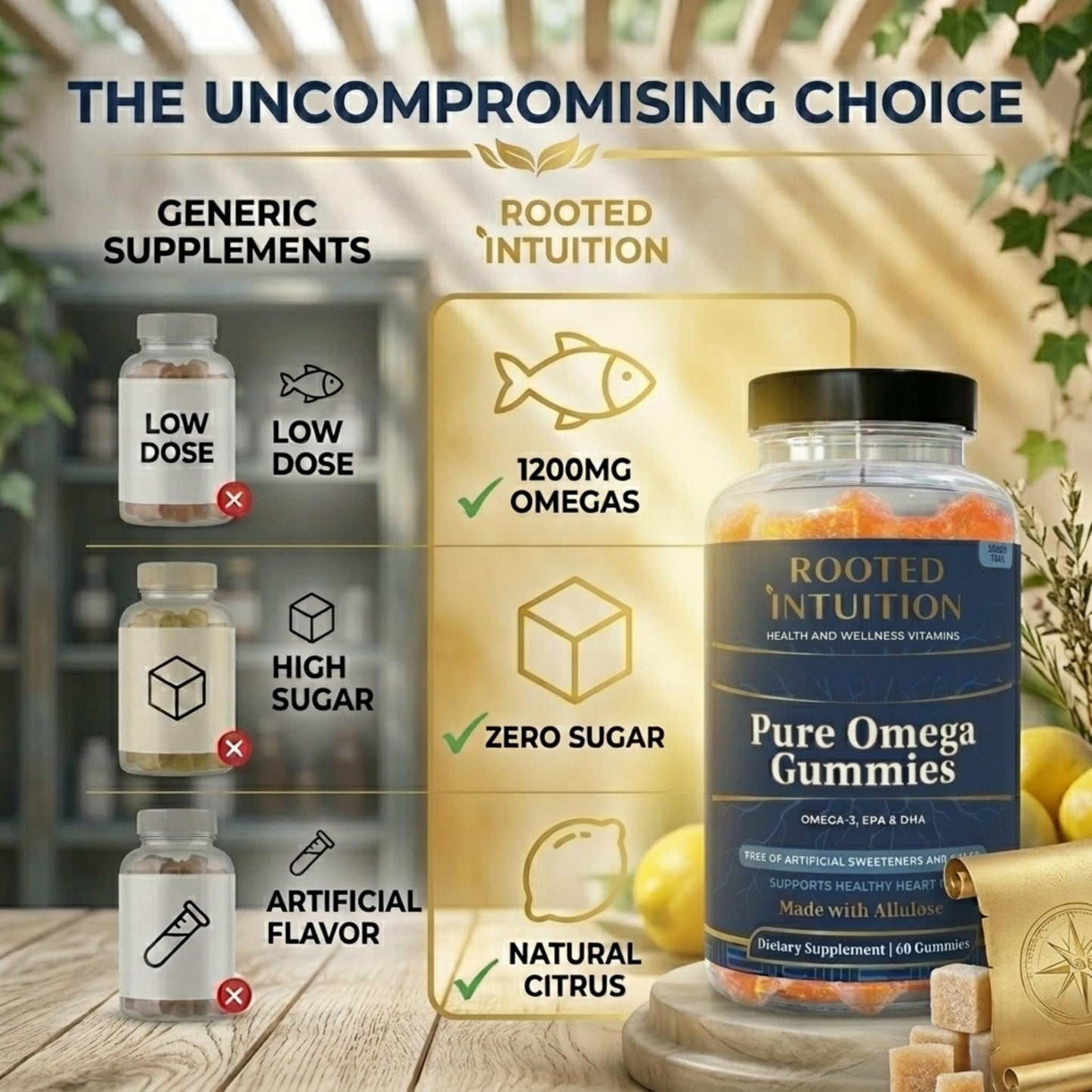 Rooted Intuition Fish Oil Omega-3 Gummies 60 Count