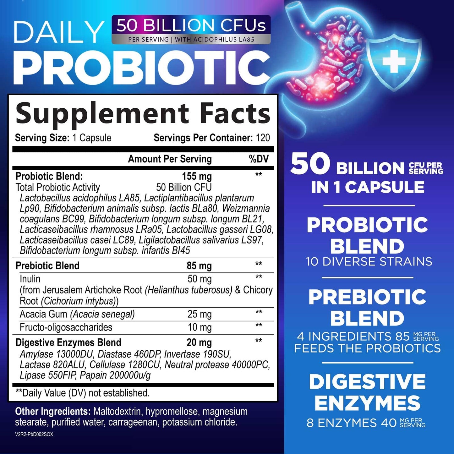 Nature's Peak Probiotics 50 Billion CFU Per Serving - 10 Premium Strains + Digestive Enzymes & Prebiotics, 120 Capsules