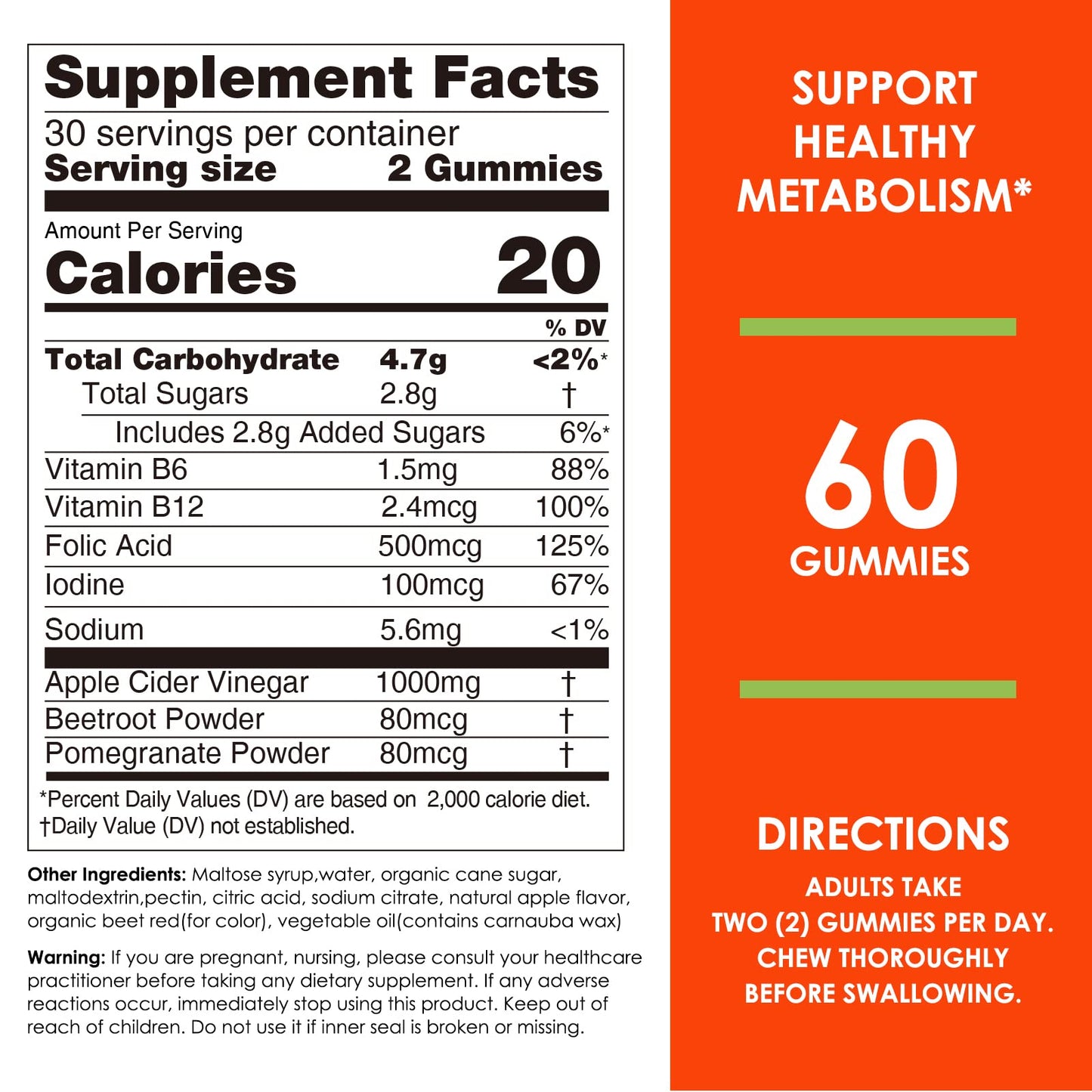 Nature's Key Apple Cider Vinegar Gummies 1000mg Gummy, 60 Count