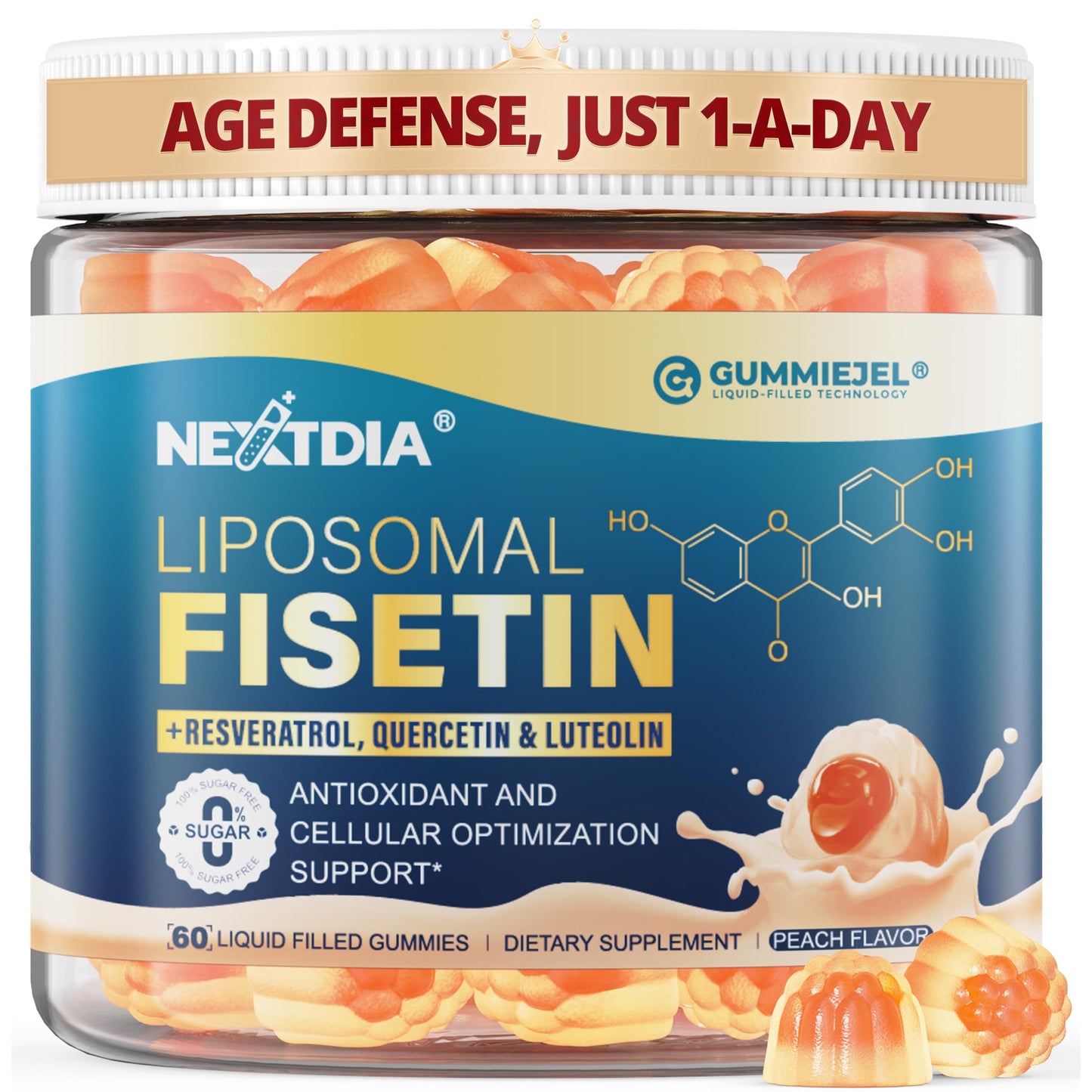 Nextdia Liposomal Fisetin 200mg & Resveratrol Complex 500mg Gummies, 60 Count