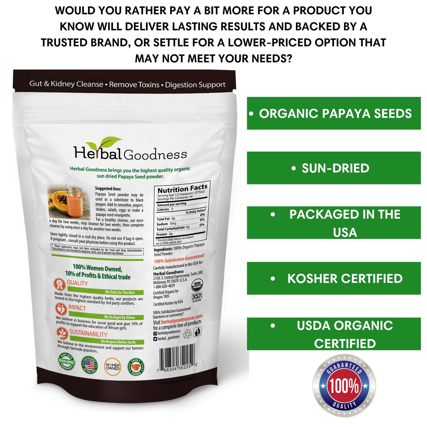 Herbal Goodness Papaya Seeds Powder 4 oz