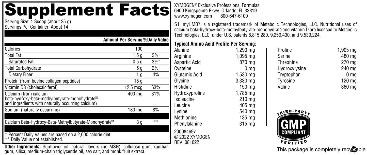 XYMOGEN FIT Lean Food Collagen - Muscle Recovery & Connective Tissue Support - Collagen Peptide Protein Powder with HMB & Vitamin D3 - Vanilla, Powder, 12.35 Ounce