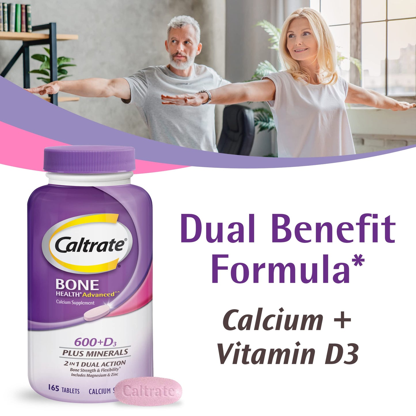 Caltrate 600 Plus D3 Plus Minerals Calcium and Vitamin D Supplement Tablets, 165 Count
