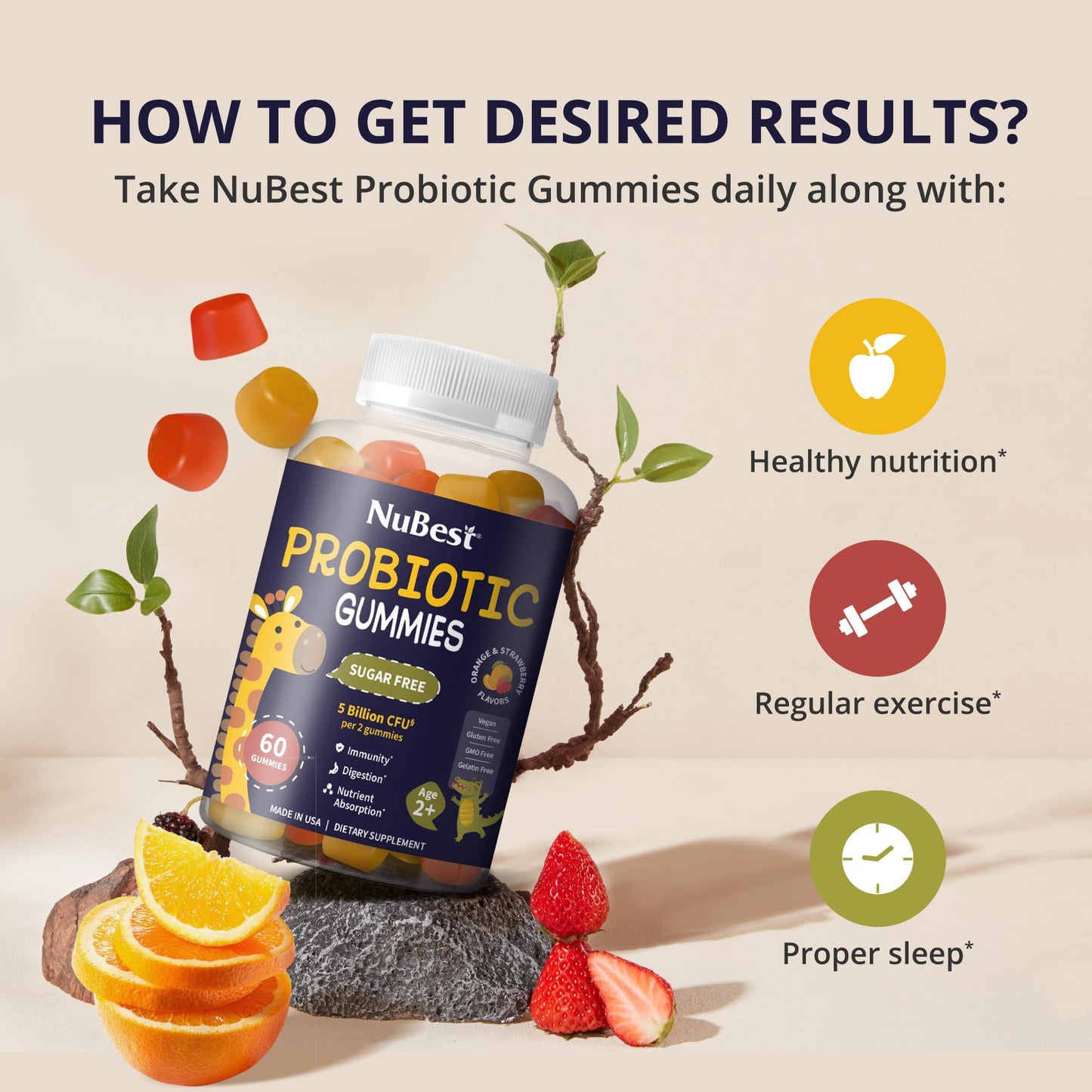 NuBest Daily Probiotic Gummies for Kids & Teens with 5 Billion CFUs, 60 Gummies