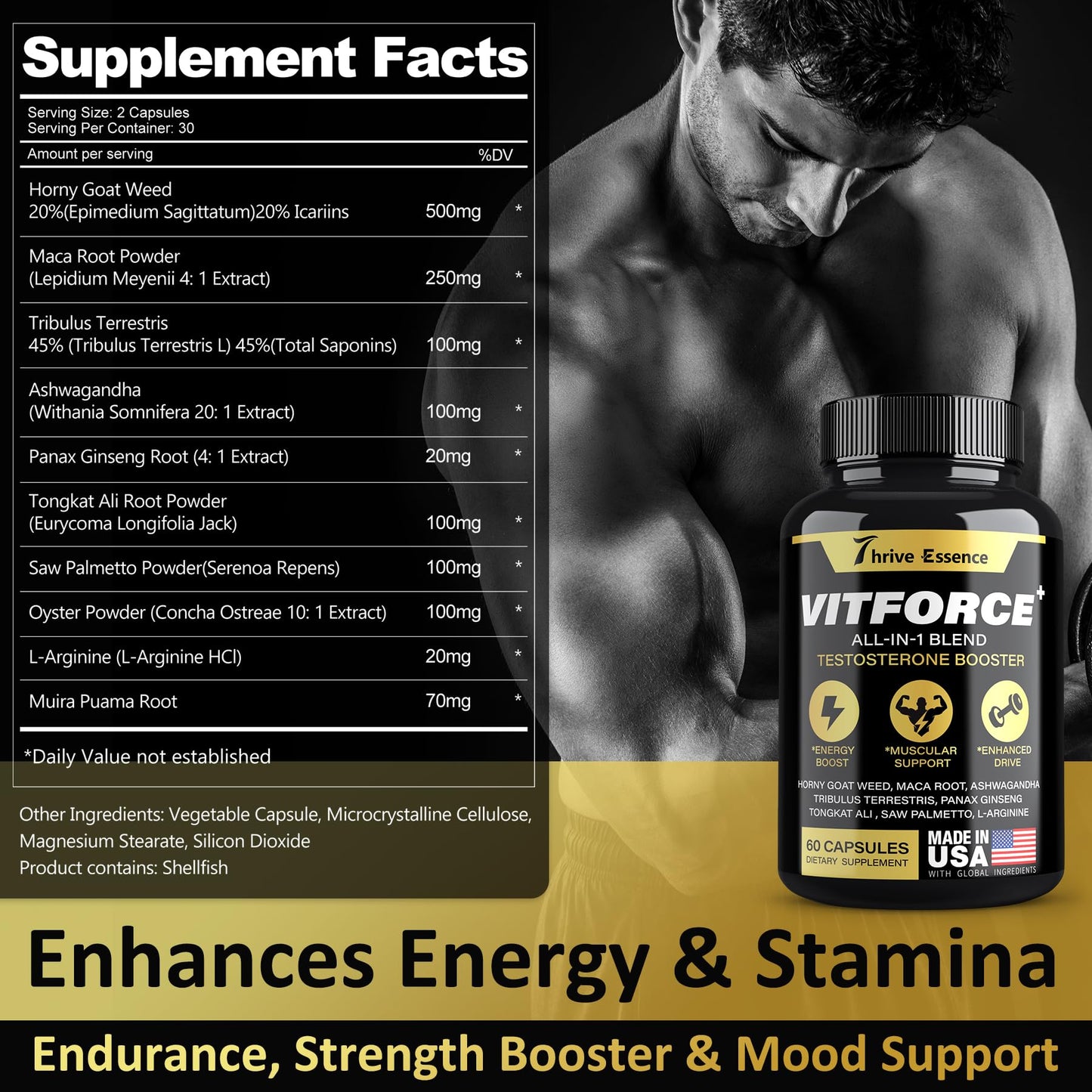 Thrive Essence Testosterone Booster Supplement for Men, 60 Capsules