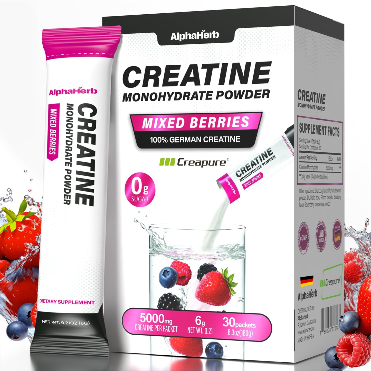 AlphaHerb Creatine Monohydrate Powder 8 Pack