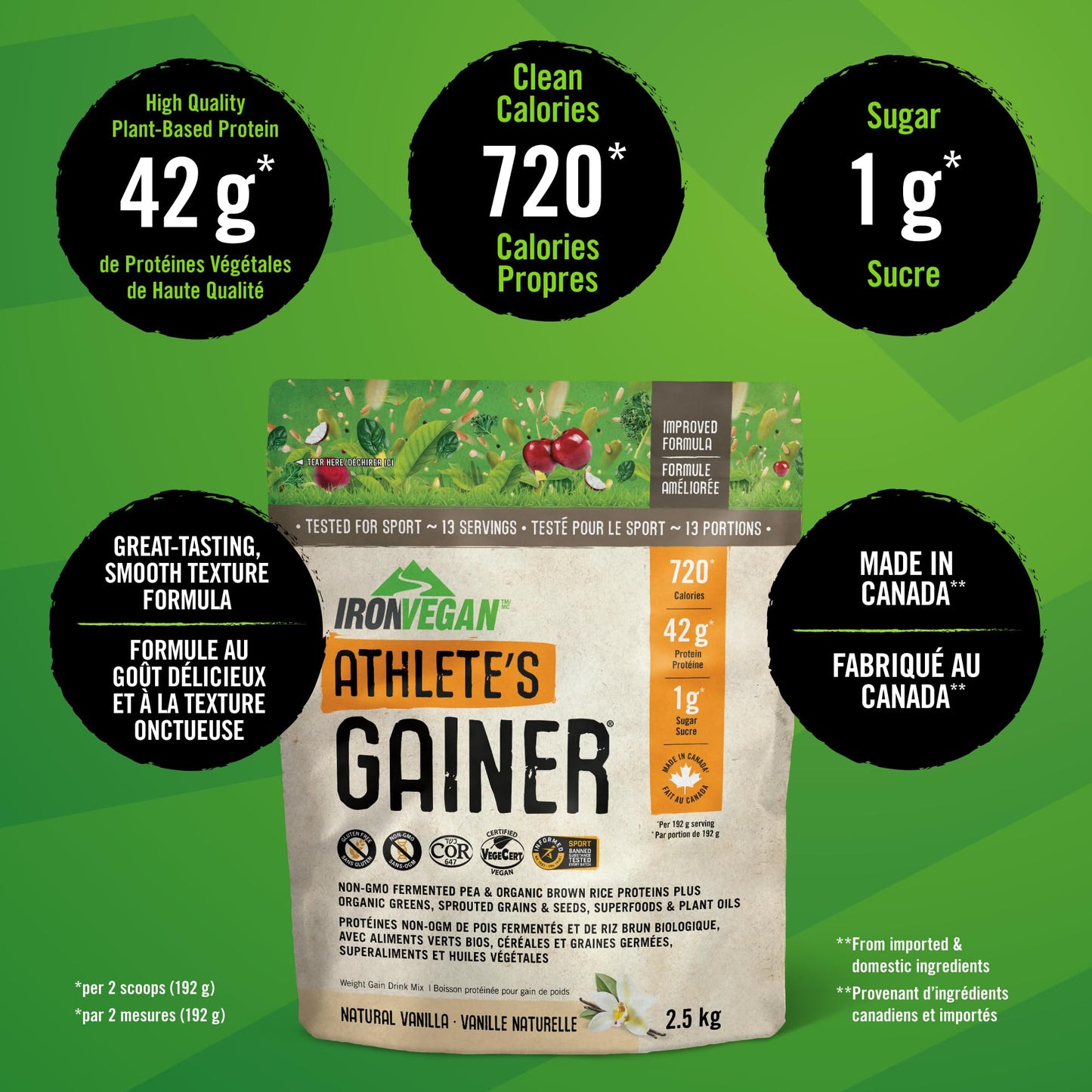 IRONVEGAN Gainer Vanilla Protein Powder, 2500 g