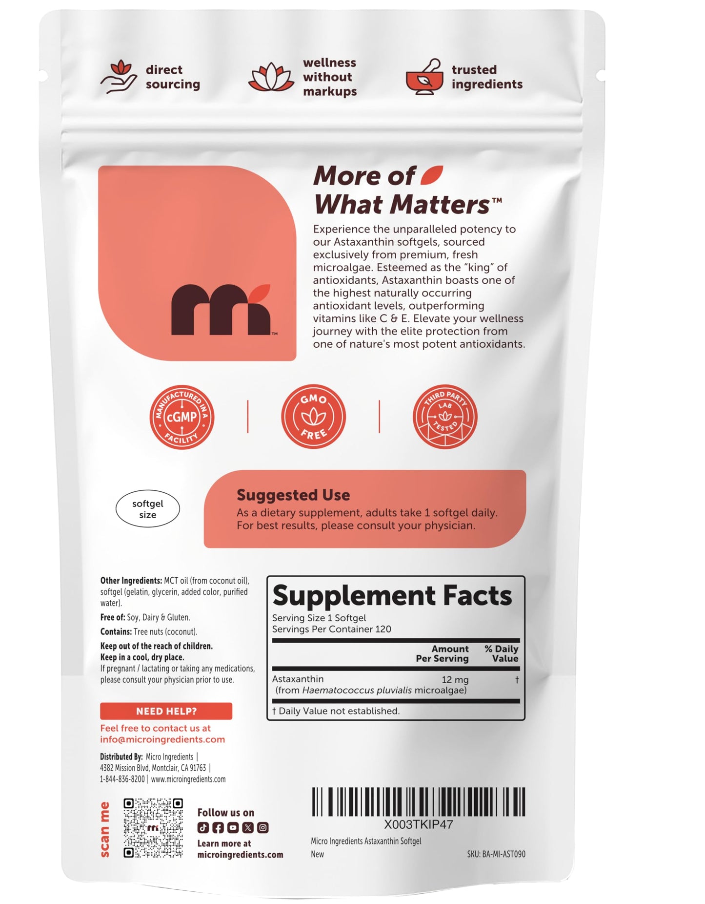 Micro Ingredients Astaxanthin 12mg with MCT Oil Softgels 120