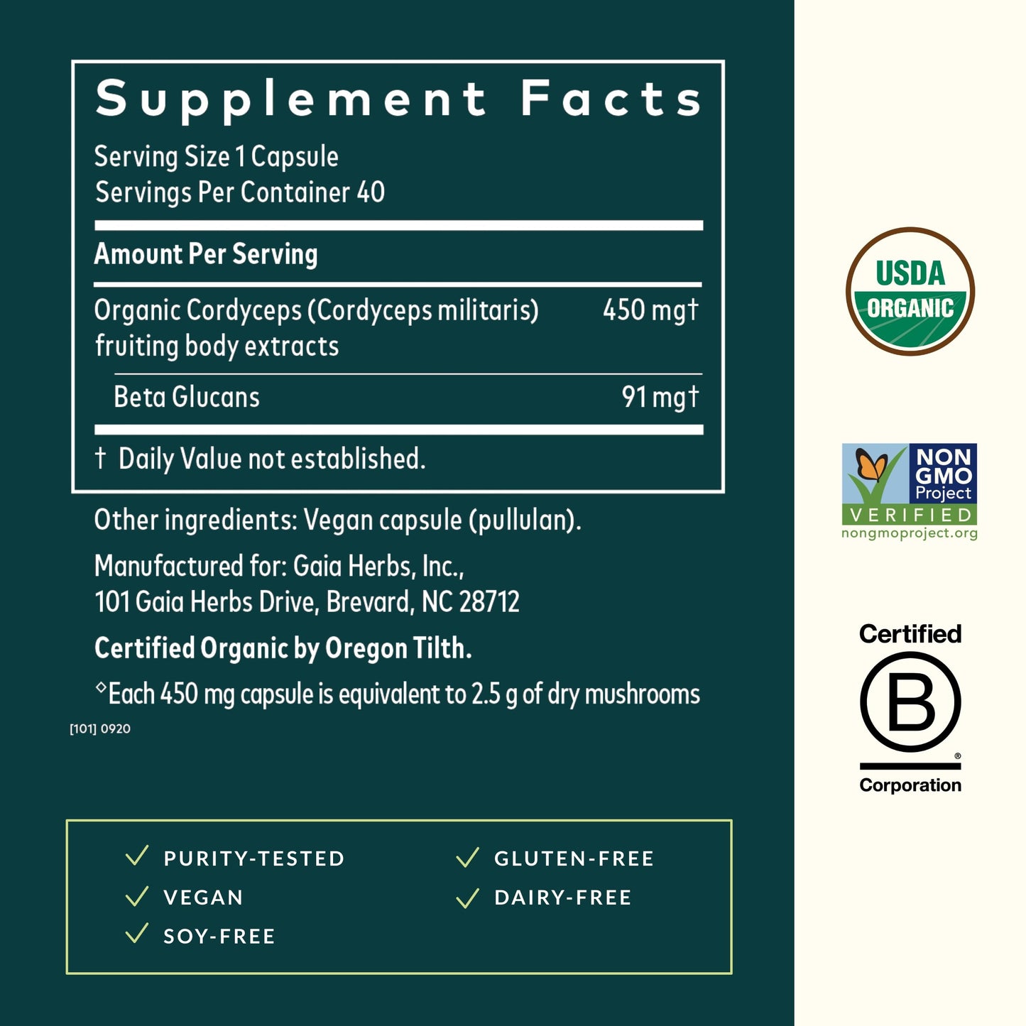 Gaia Herbs Cordyceps Mushroom Capsules 40 Count