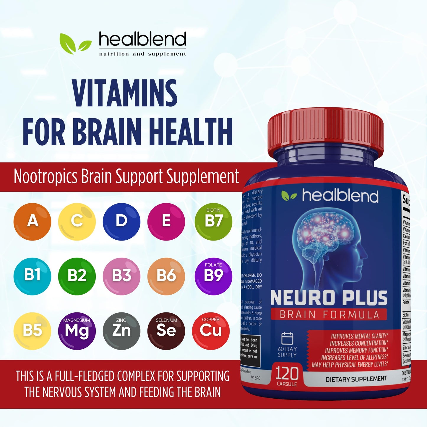 healblend Neuro Plus Brain & Focus Formula Nootropic Brain Booster Supplement Capsule, 120 Capsules