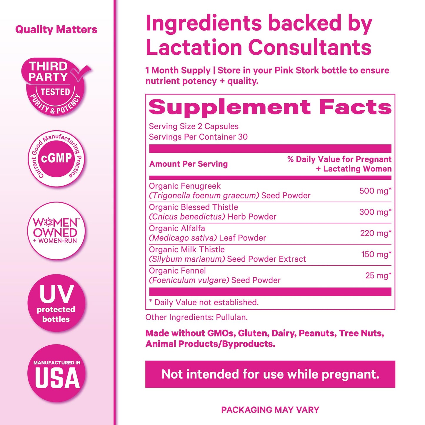 Pink Stork Total Lactation Supplement for Breast Milk Supply Capsules, 60 Capsules
