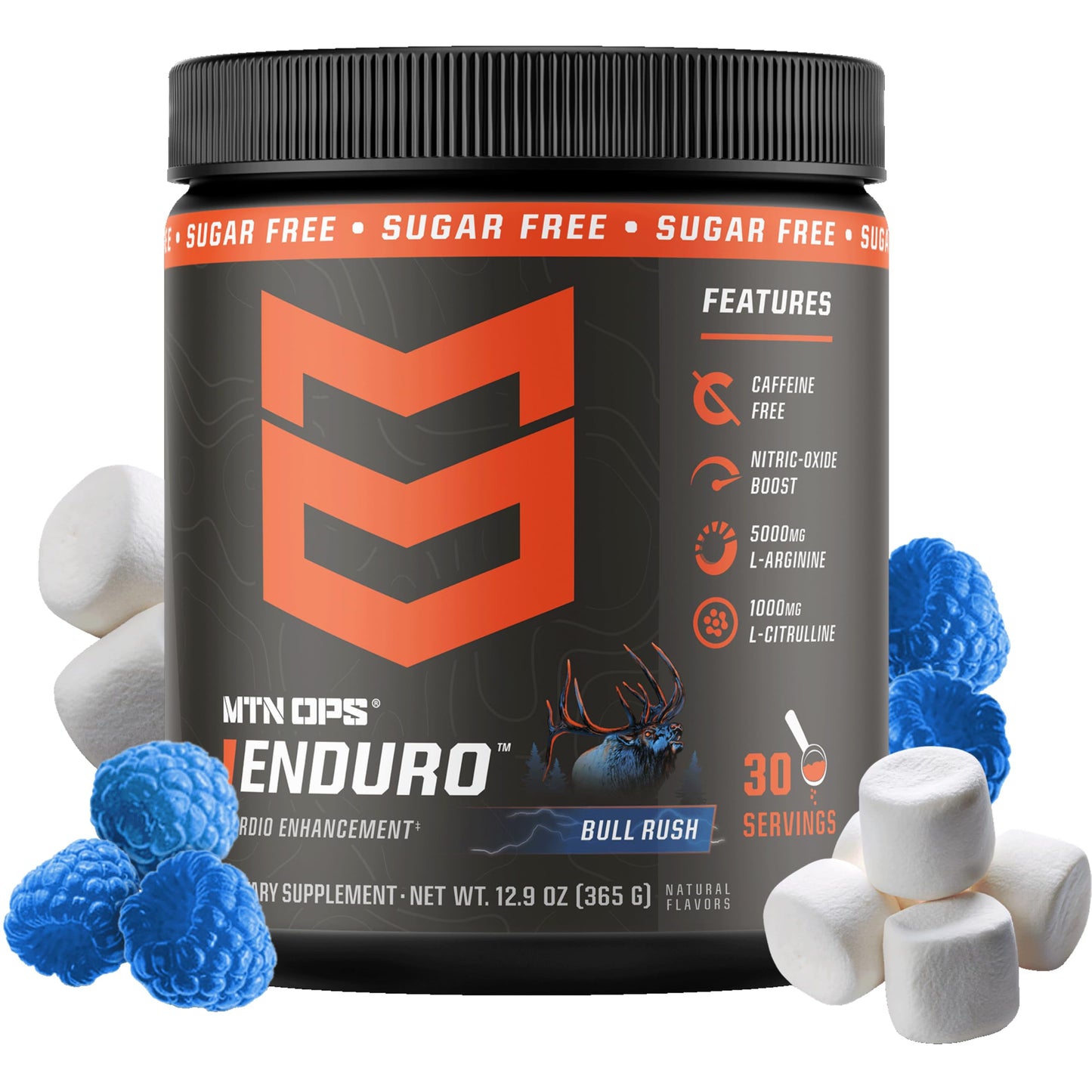 MTN OPS Enduro Stim-Free Pump Pre Workout Bull Rush Powder 11.6 Ounce