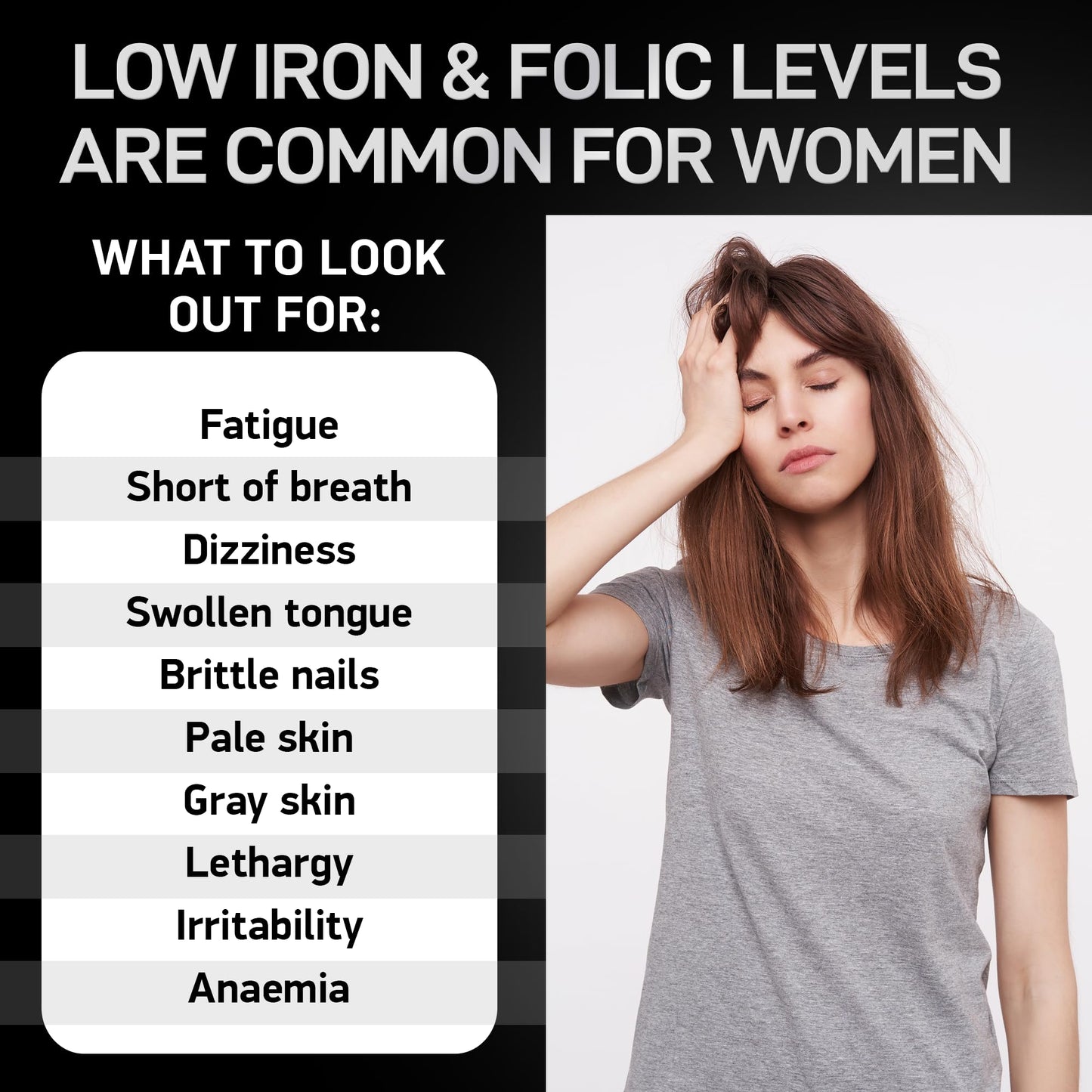 BIOACTIVE LABS Vegan Iron Supplements for Women with Folic Acid - 35mg Gentle Iron, 400mcg Folic Acid, Ferrous Sulfate Blood Builder, 60 Tablets