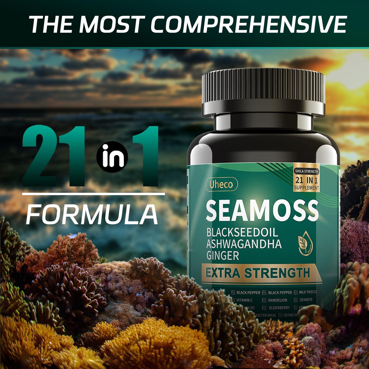 Uheco 21-in-1 Superfood Advanced Irish Sea Moss Capsules, 90 Count