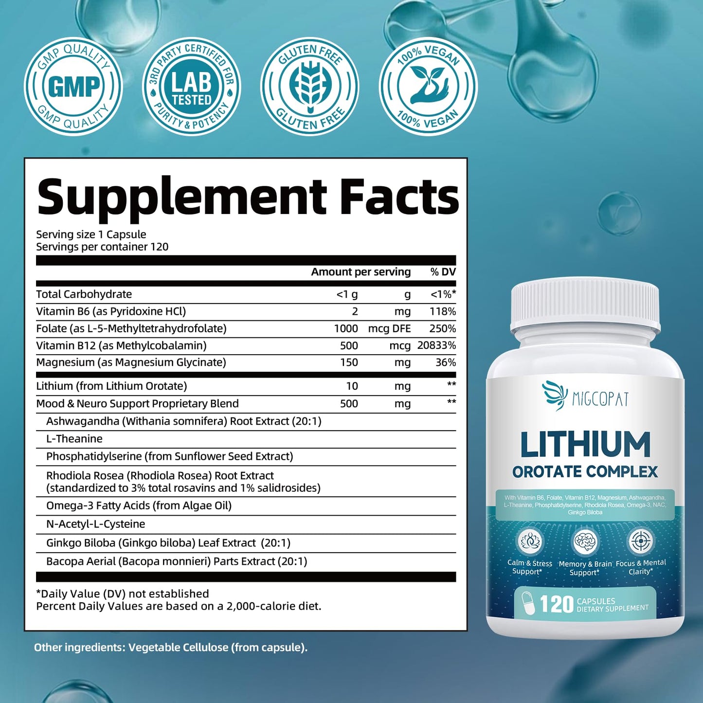 Migcopat Lithium Orotate Complex Capsules, 120 Count