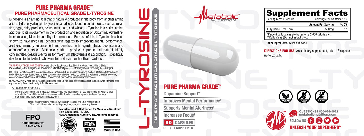 Metabolic Nutrition L-Tyrosine 500mg Capsule, 90 Capsules