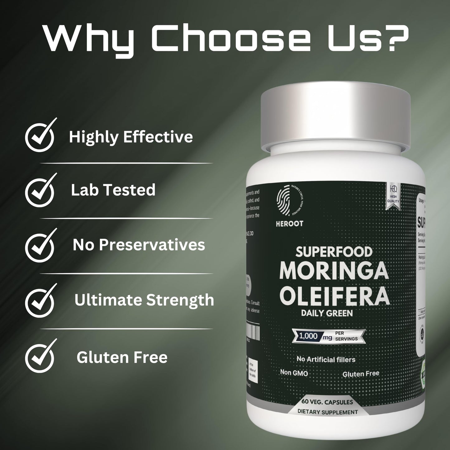 Heroot Organic Moringa Capsules 60 Capsules