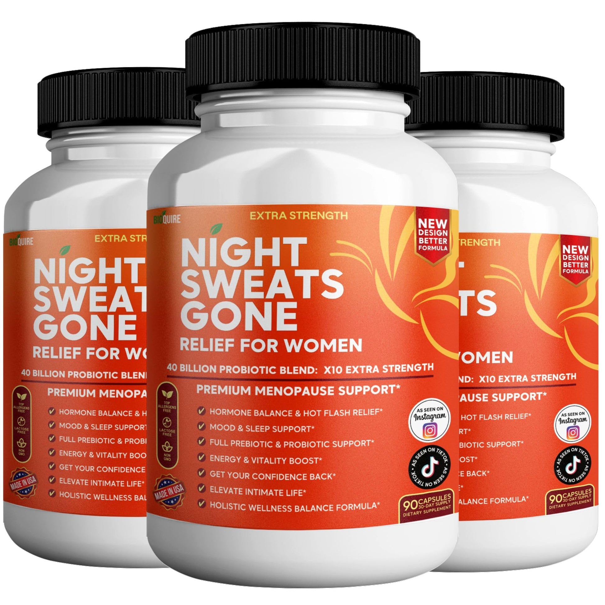 BIOQUIRE Night Sweats Gone - Menopause Relief for Women, 90 Capsules