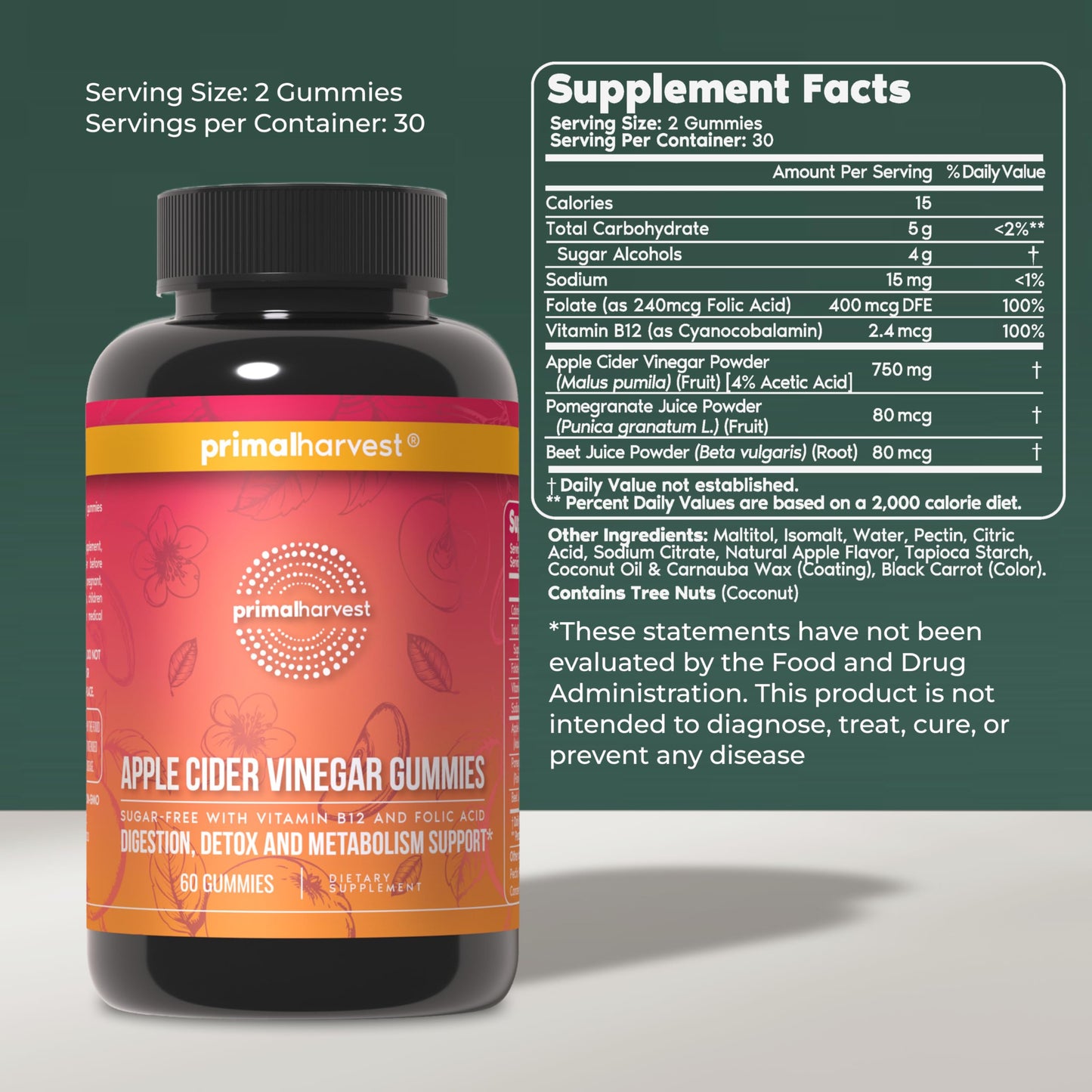 Primal Harvest Apple Cider Vinegar Gummies 120 Count