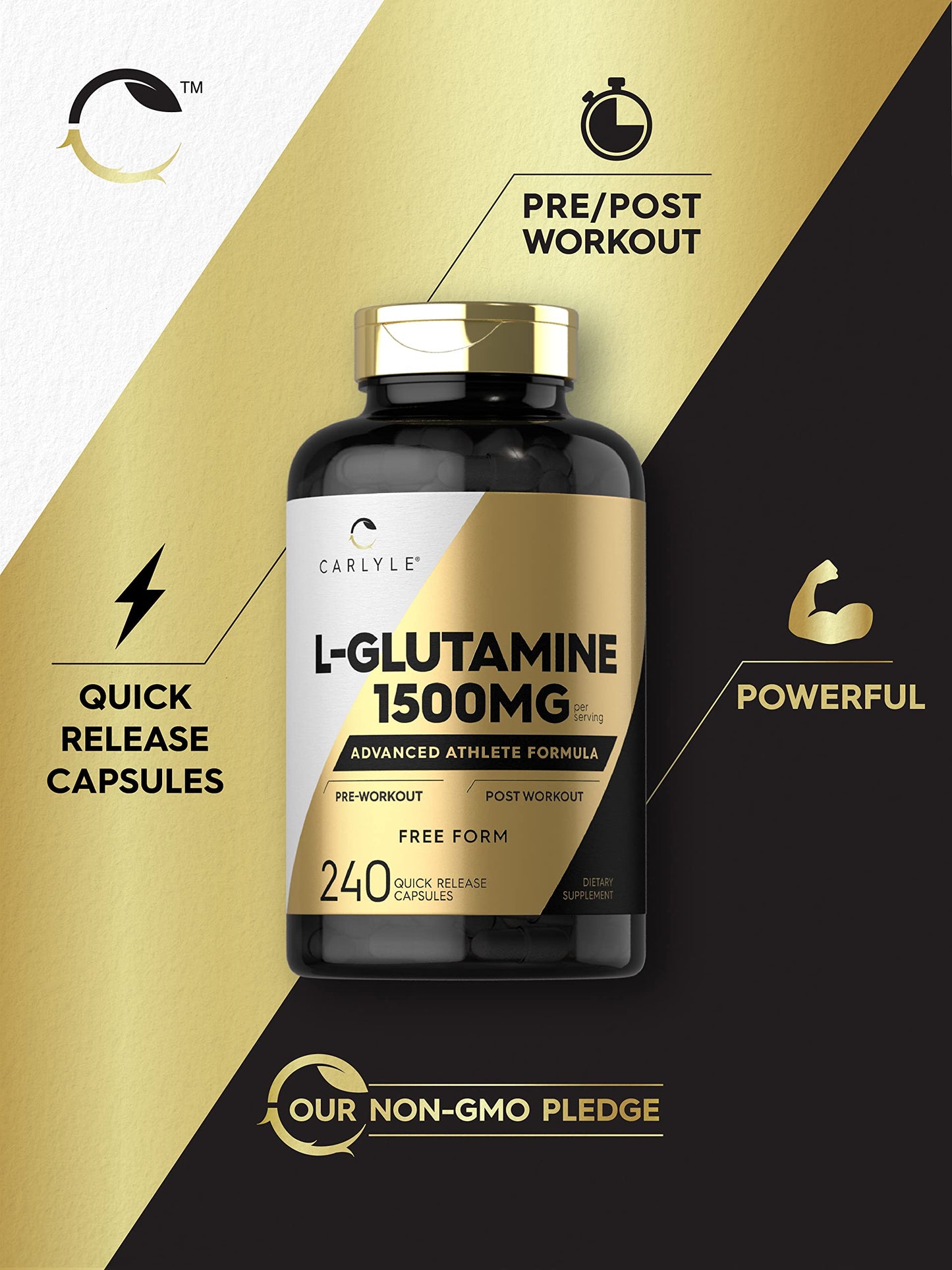 Carlyle L-Glutamine 1500mg Capsules, 240 Count