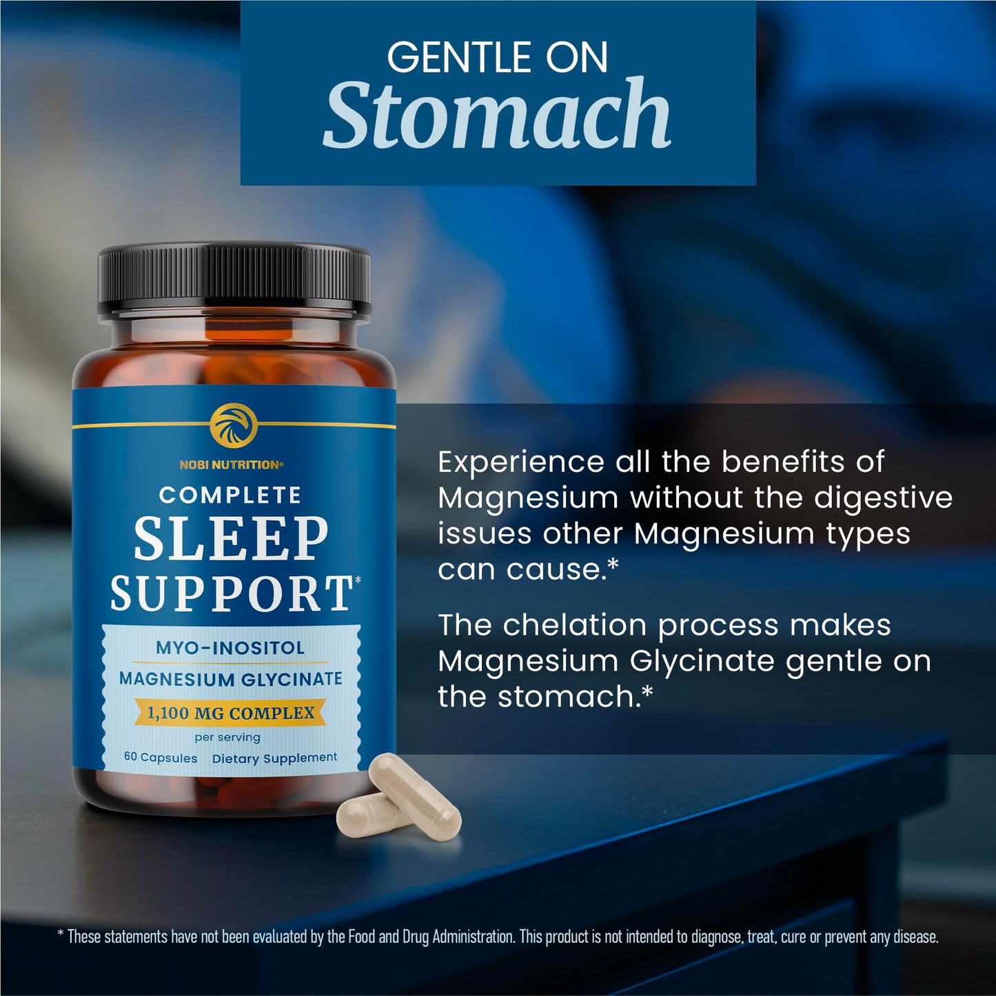 Nobi Nutrition Complete Sleep Support Myo Inositol + Magnesium Glycinate Capsule, 60 Count
